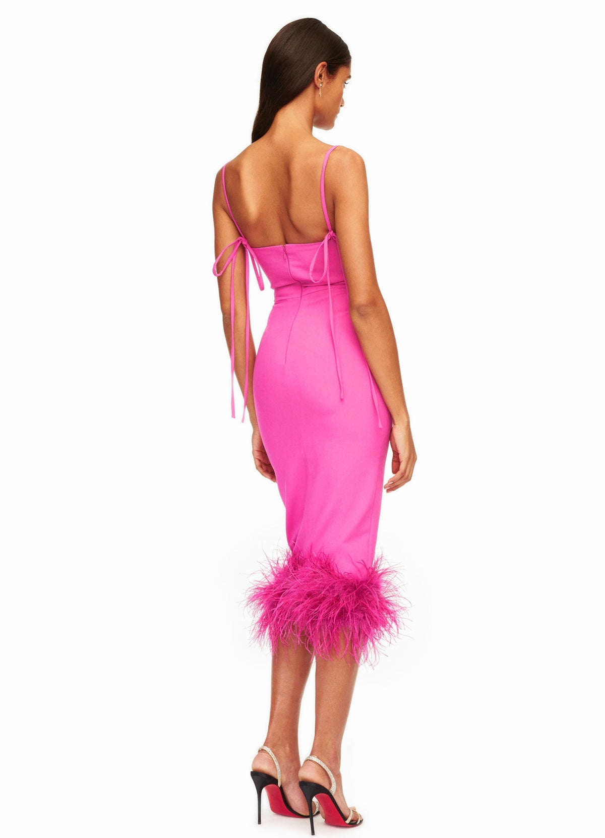 BBC Fiona Fuchsia Feather Trim Bottom Maxi Dress