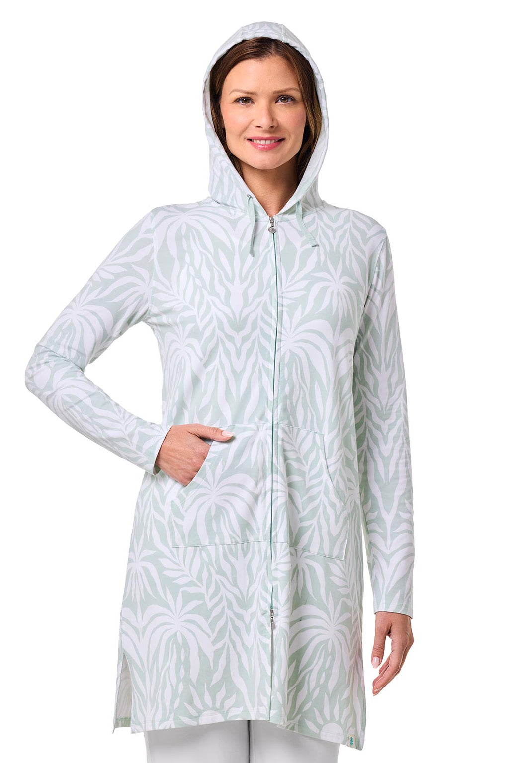 Women's Cabana Long Zip-Up Hoodie | Misty Aqua American Palm
