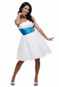 Turquoise Tulle Mini Dress – Strapless Rhinestone Structured Waist