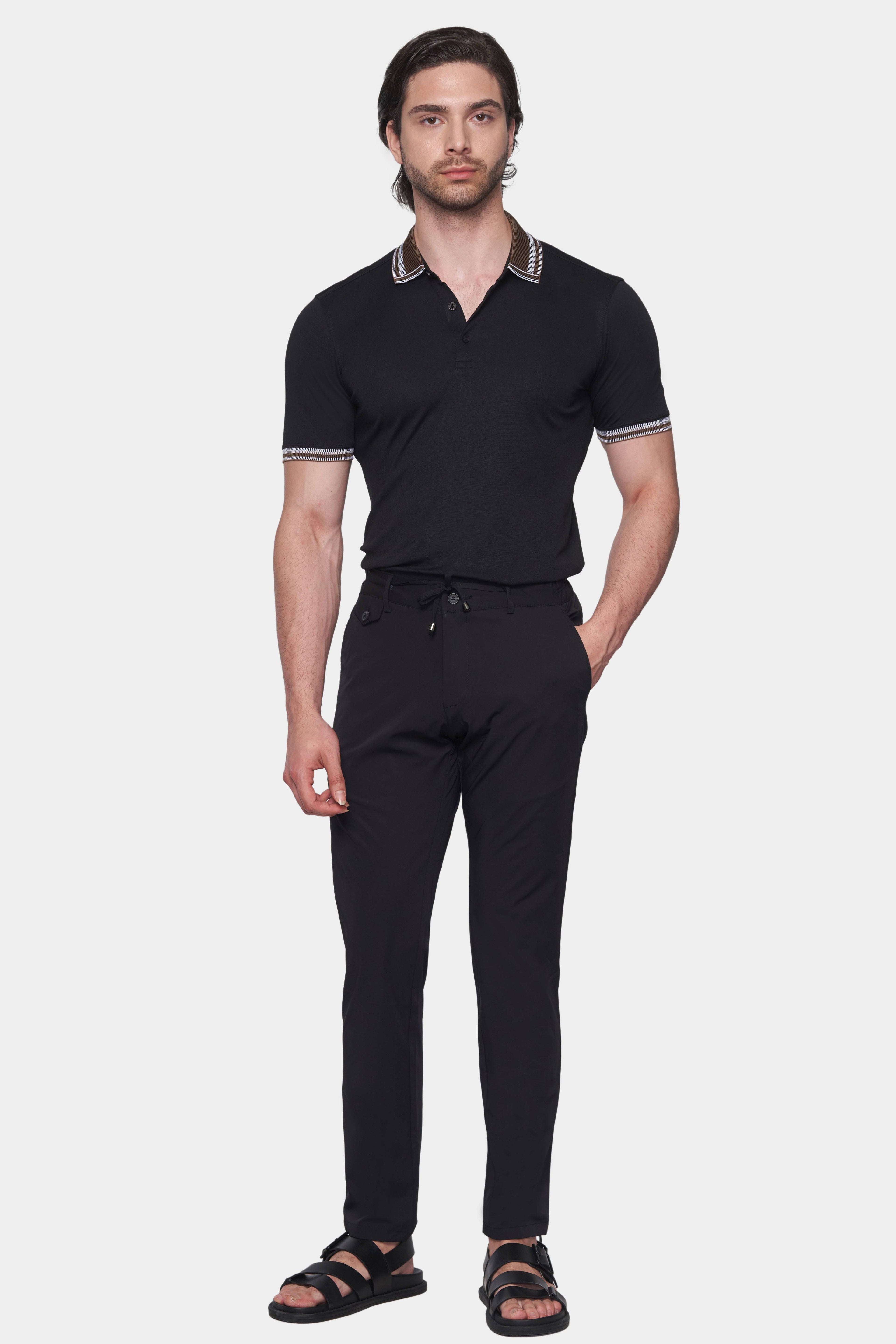 The Mercerized Cotton Polo (Black & Brown Accent)