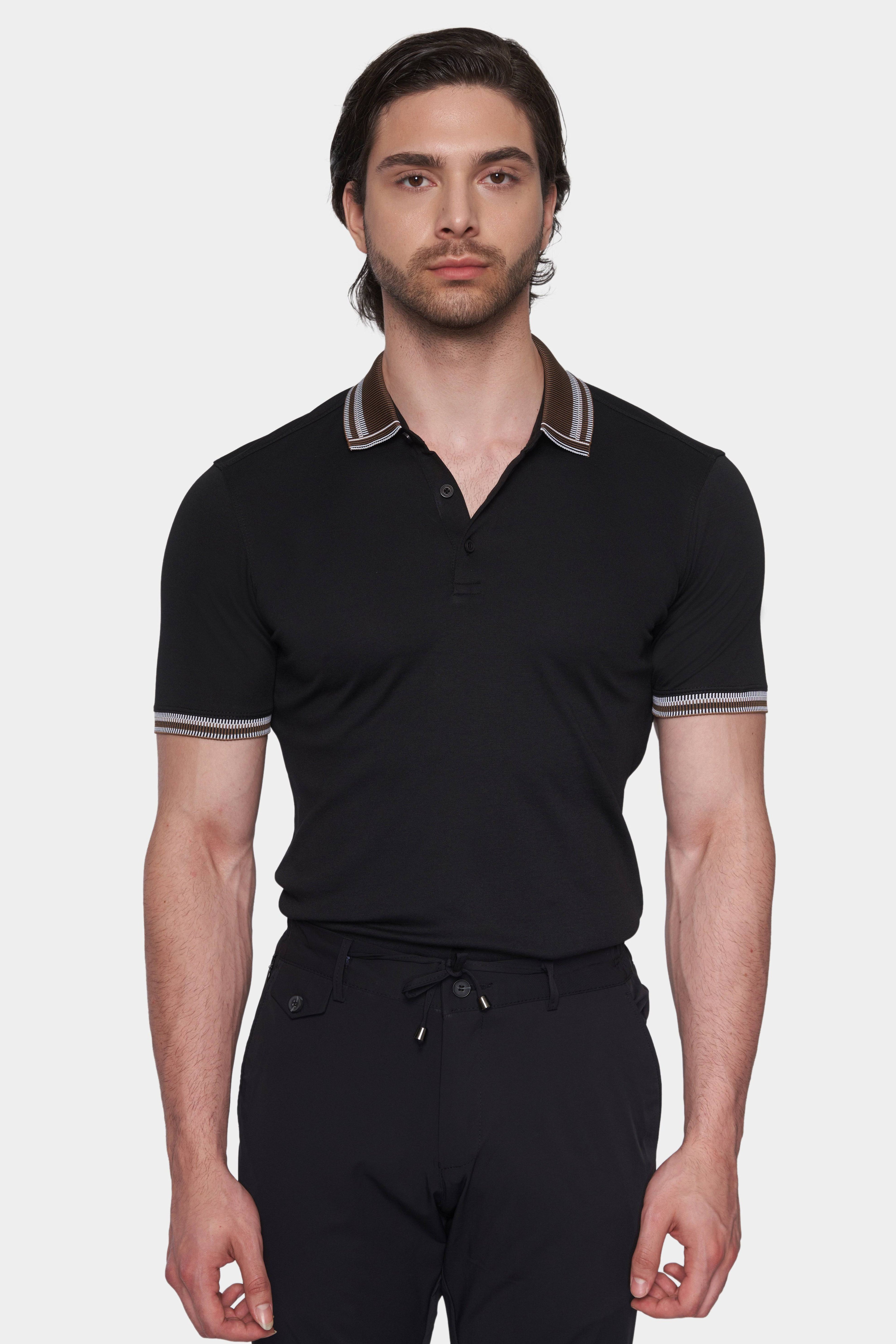 The Mercerized Cotton Polo (Black & Brown Accent)