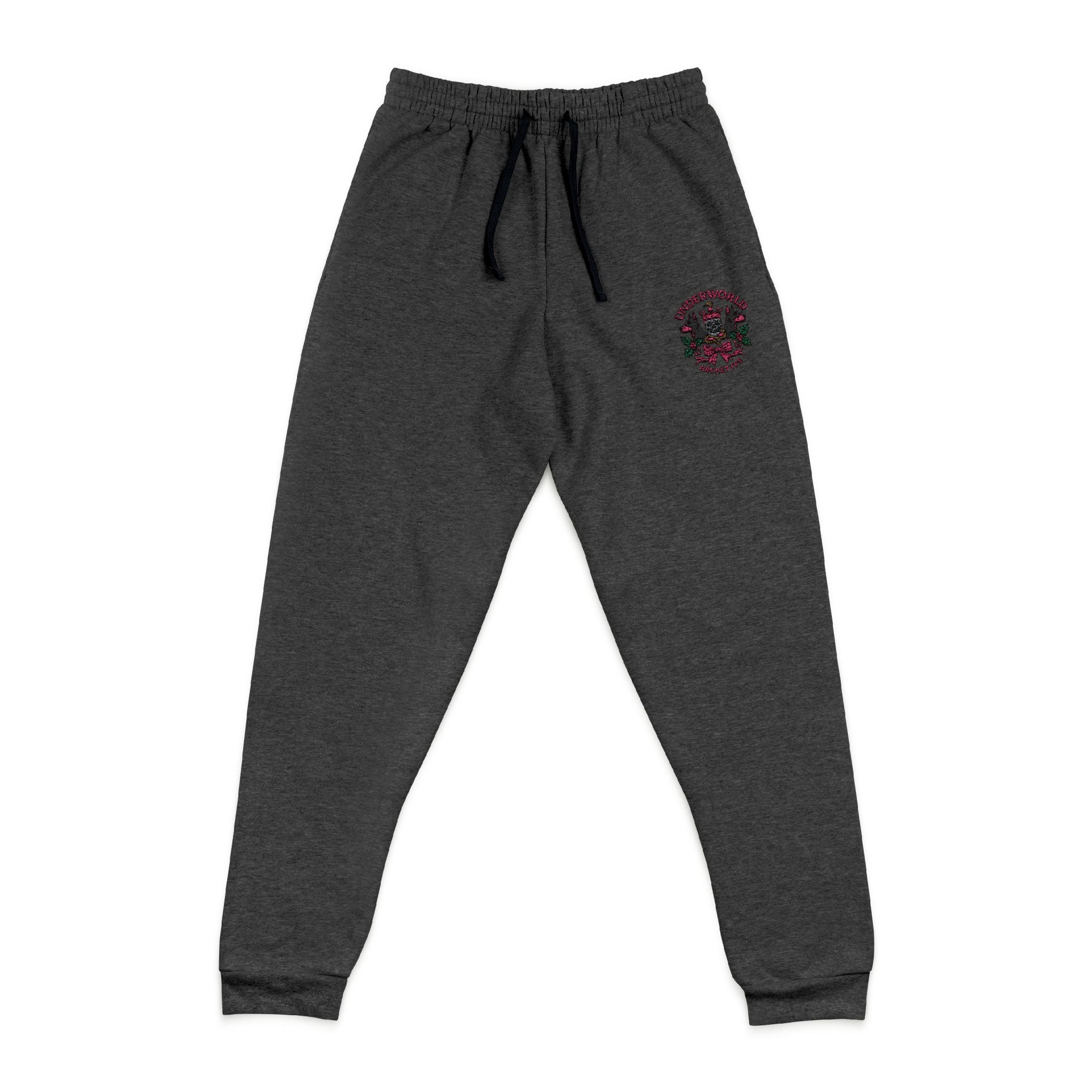 Embroidered 'Underworld' Skull, Snake & Dog Joggers — Pink Fleece