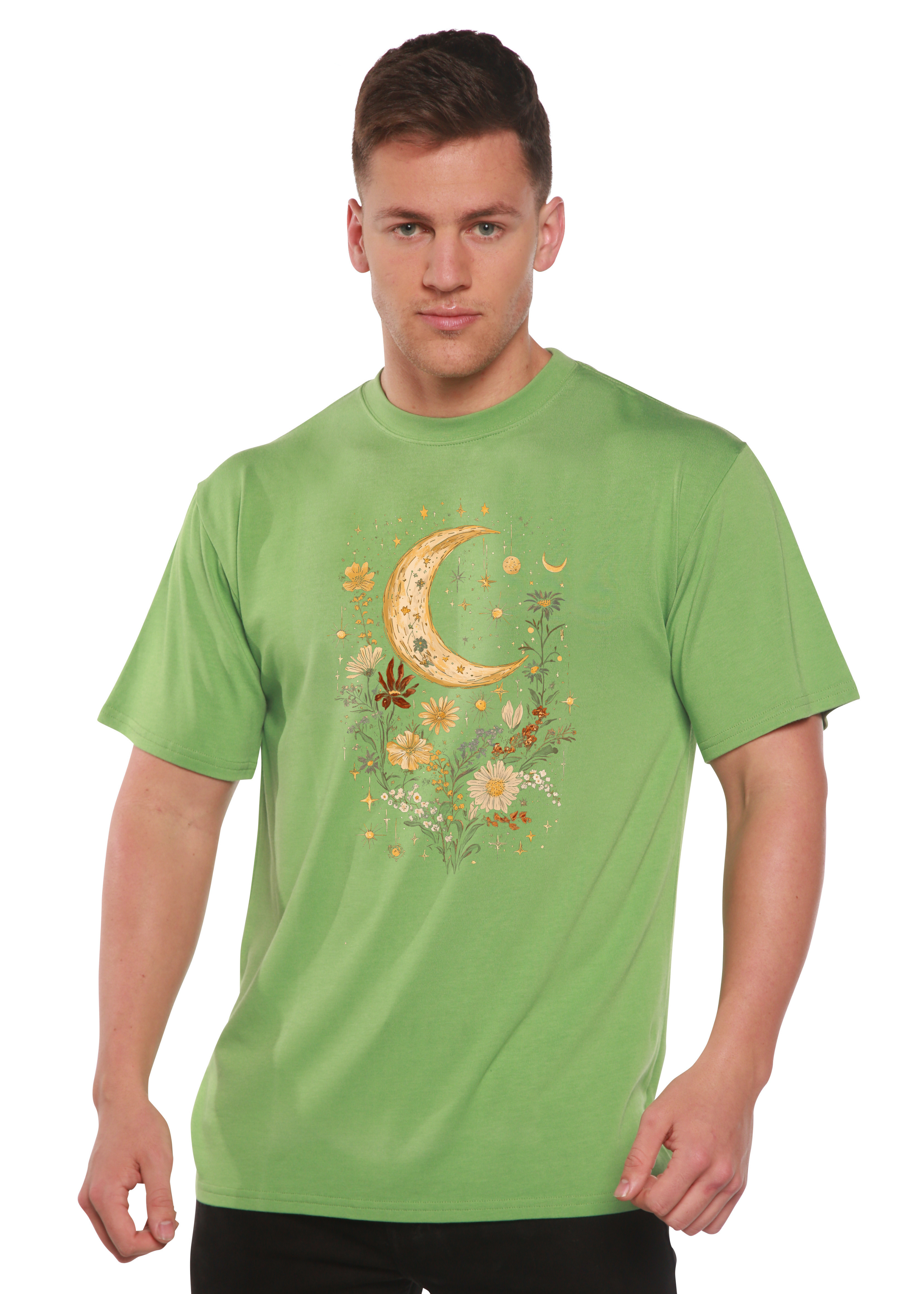 Celestial Moon Boho Flowers Vintage Unisex Bamboo/Cotton T-Shirt