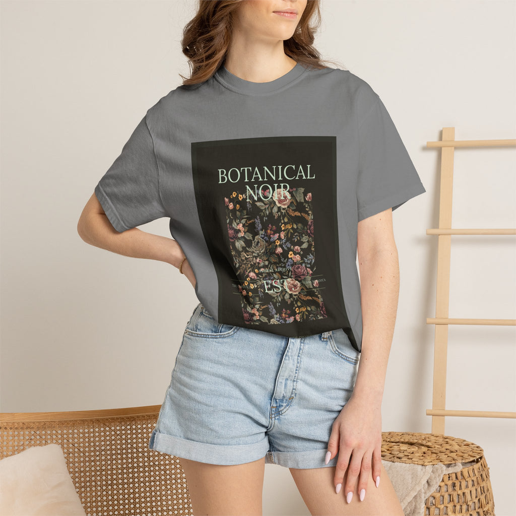 Botanical Noir Unisex T-Shirt — Vintage Floral Poster Tee