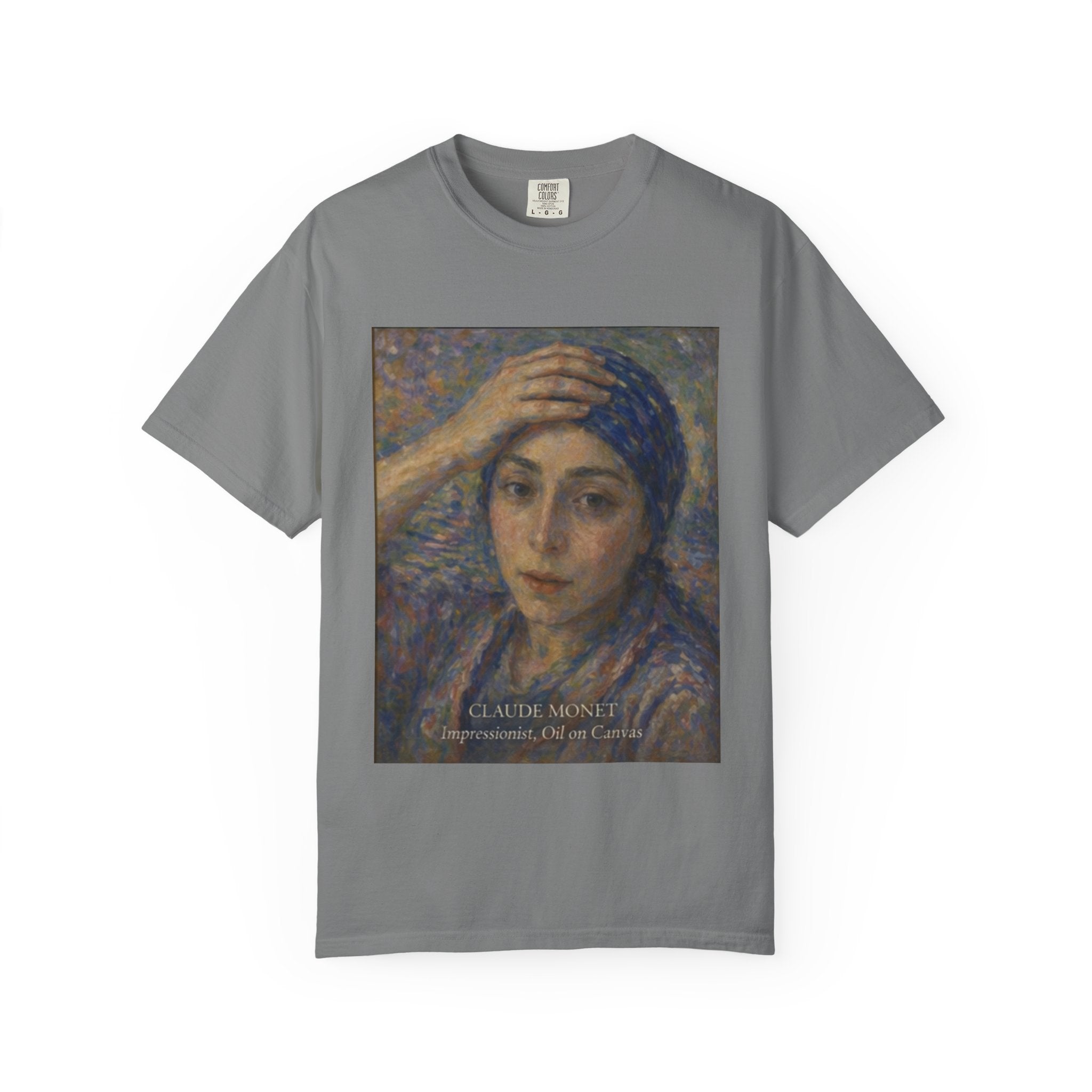 Impressionist Portrait 'Girl with the Blue Scarf' — Claude Monet Unisex Print Tee