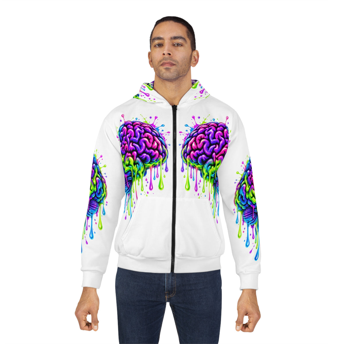 Dripping Neon Brain Zip Hoodie