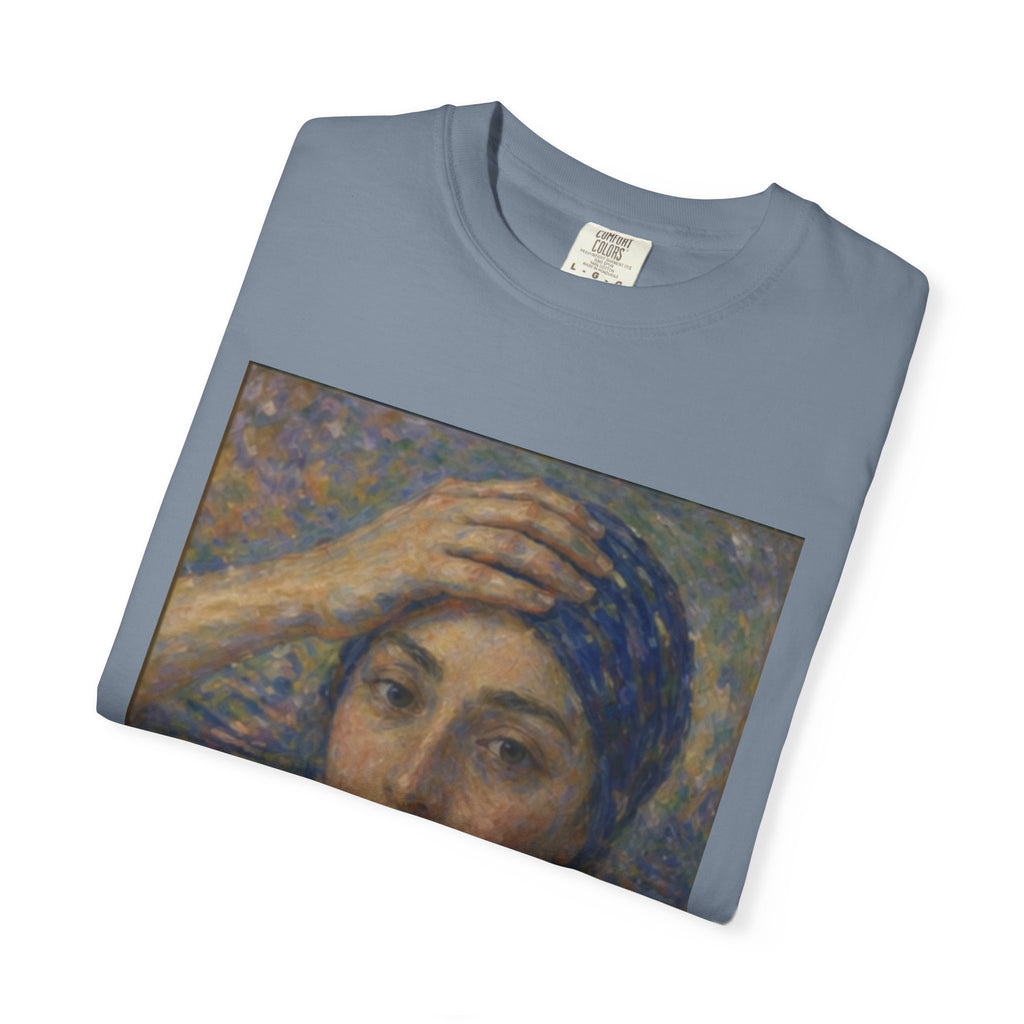 Impressionist Portrait 'Girl with the Blue Scarf' — Claude Monet Unisex Print Tee