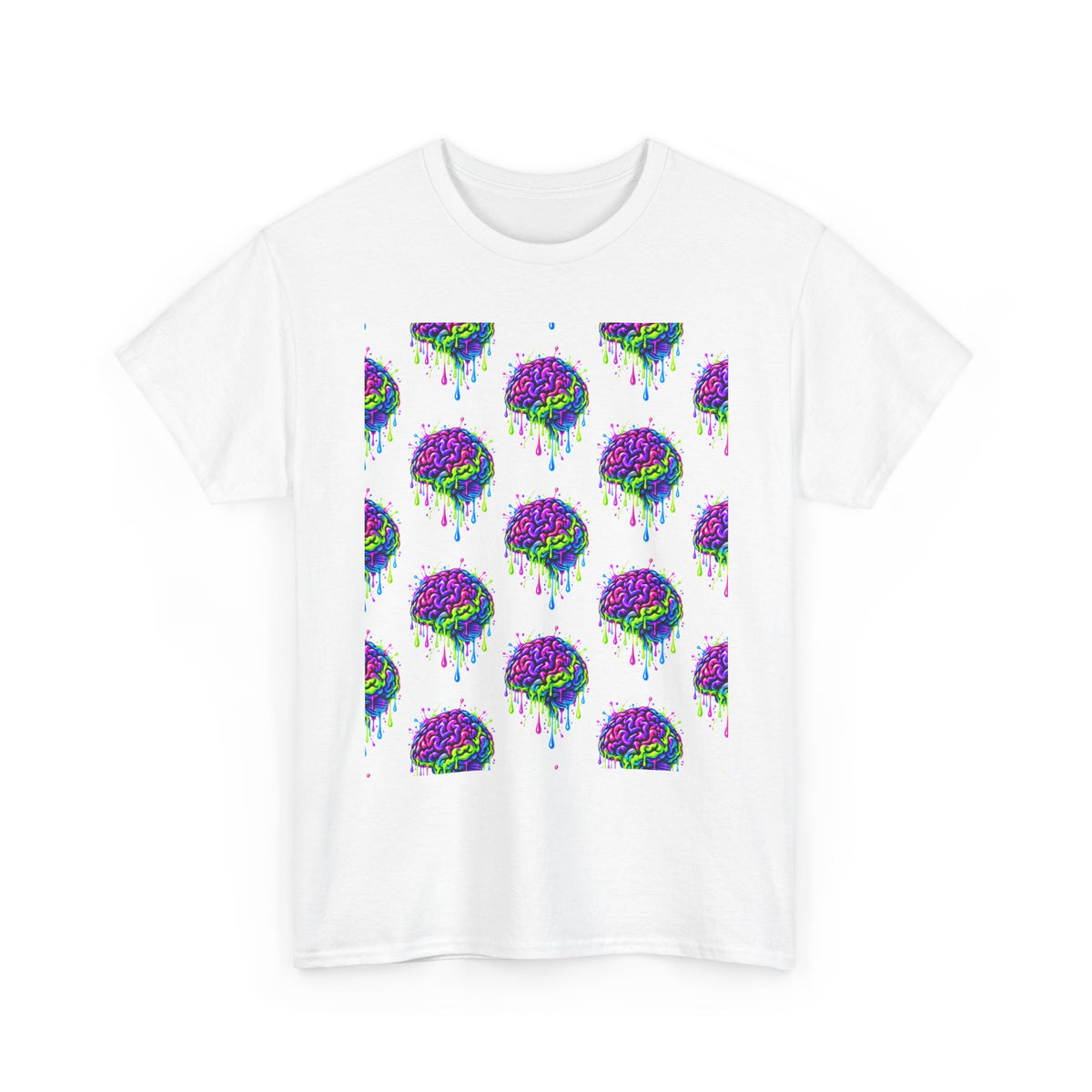 Dripping Brain T-Shirt — Neon Retro Pattern Tee