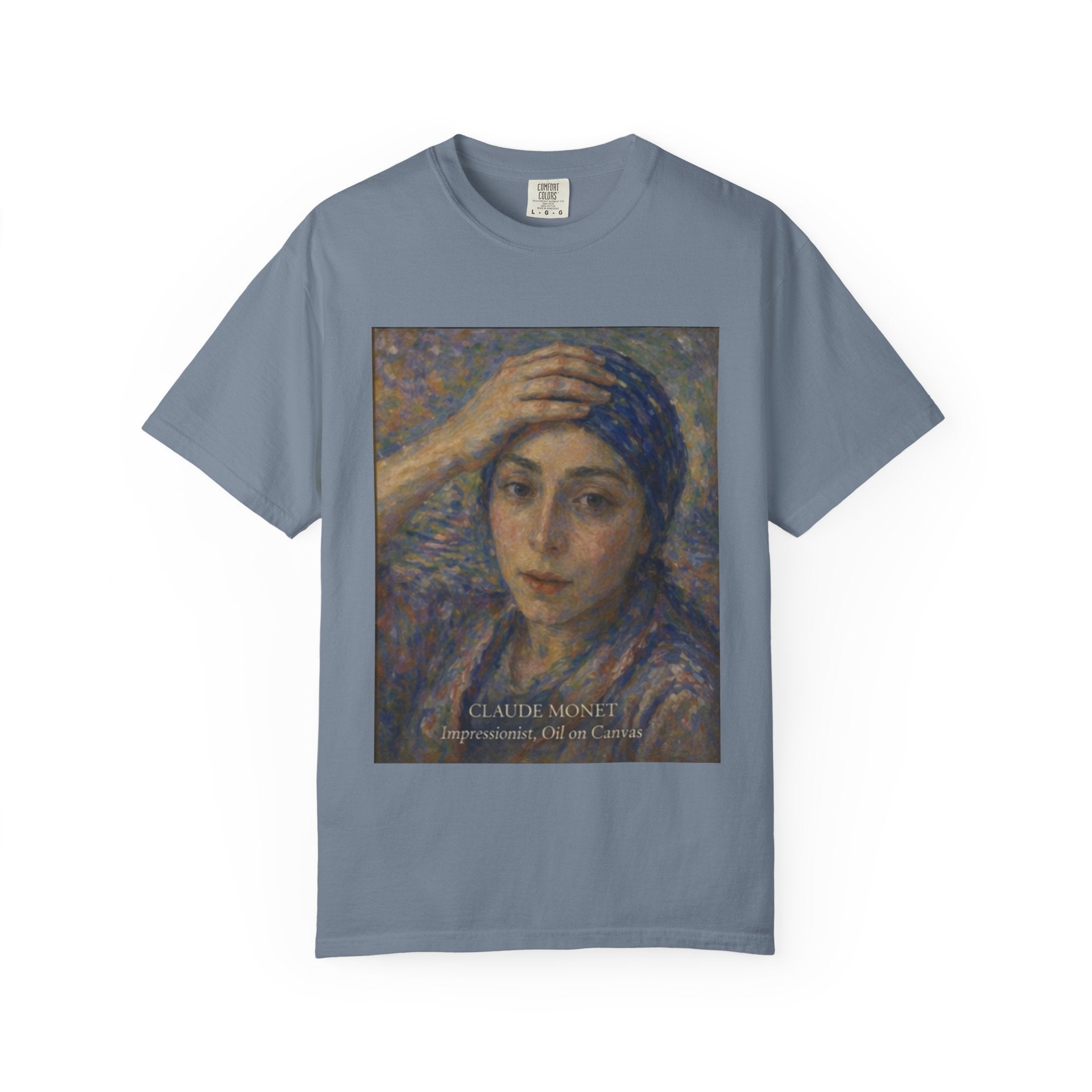 Impressionist Portrait 'Girl with the Blue Scarf' — Claude Monet Unisex Print Tee