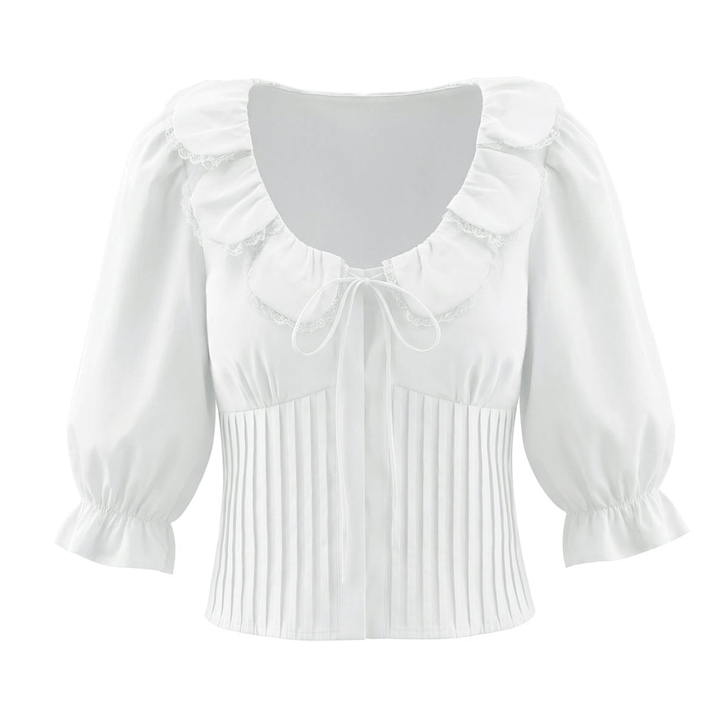 French Petal Collar Lace Slim Shirt