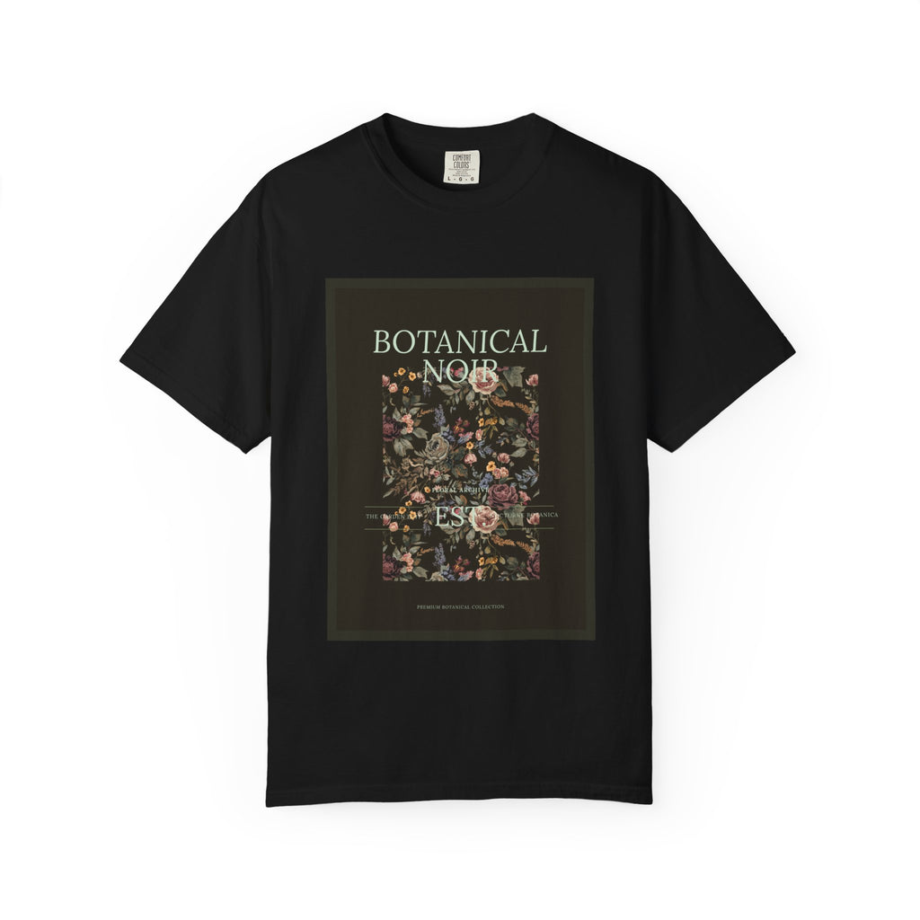 Botanical Noir Unisex T-Shirt — Vintage Floral Poster Tee