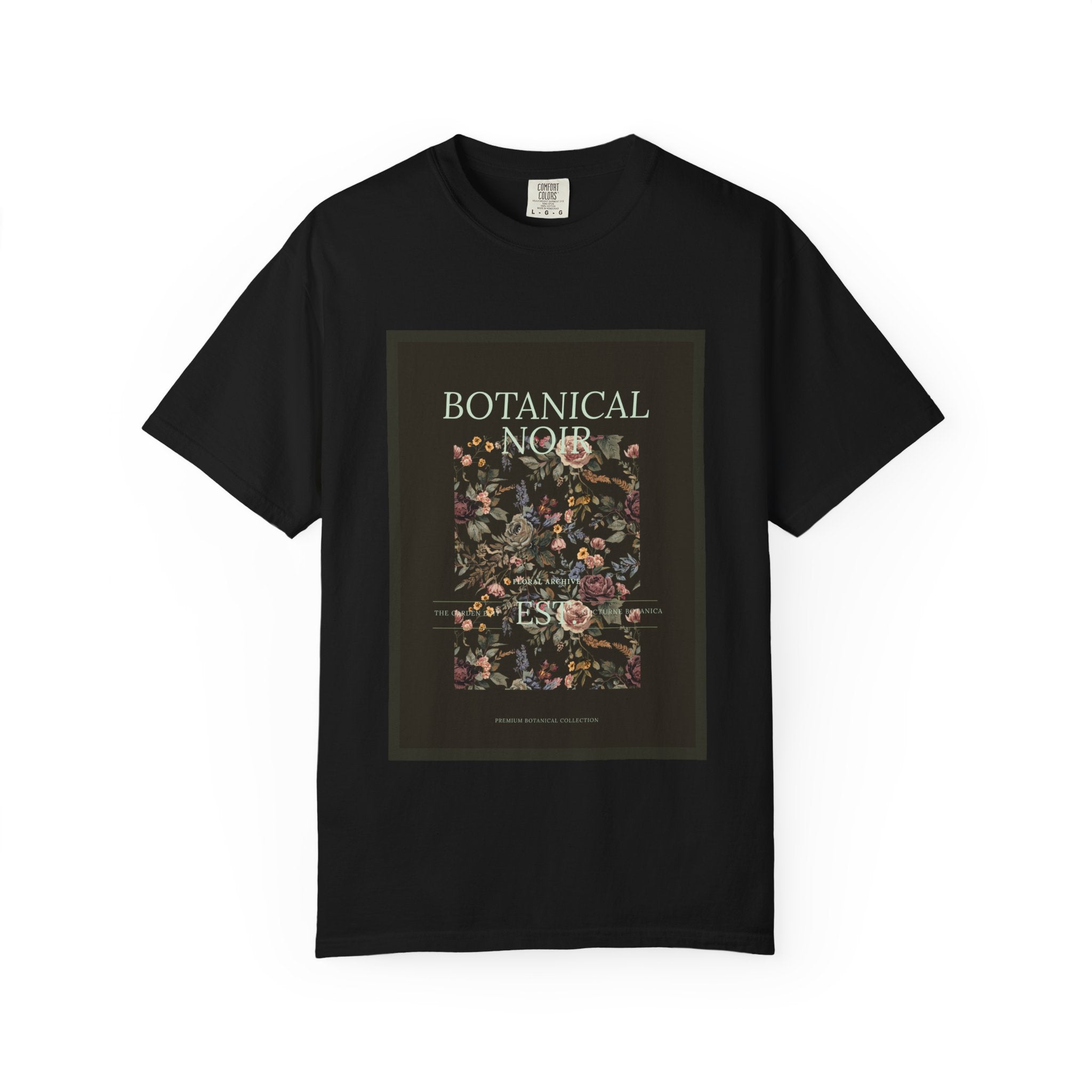 Botanical Noir Unisex T-Shirt — Vintage Floral Poster Tee