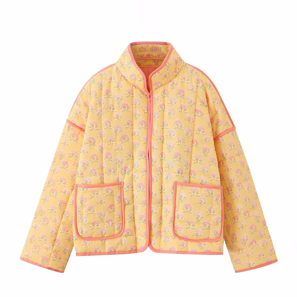 BYMANYC Women's Yellow Floral Quilted Jacket