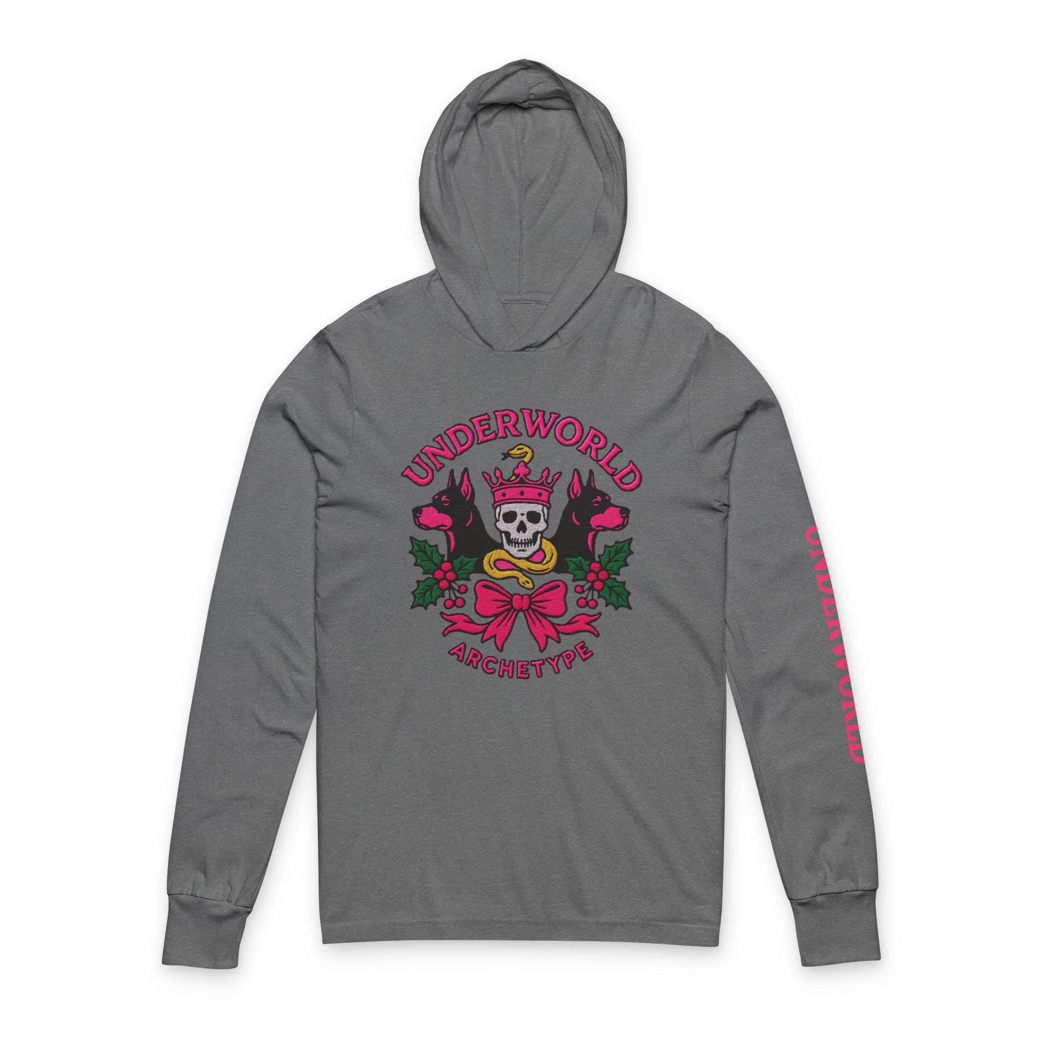 Underworld Pink Snake Skull Hooded Long Sleeve Tee - Statement Streetwear