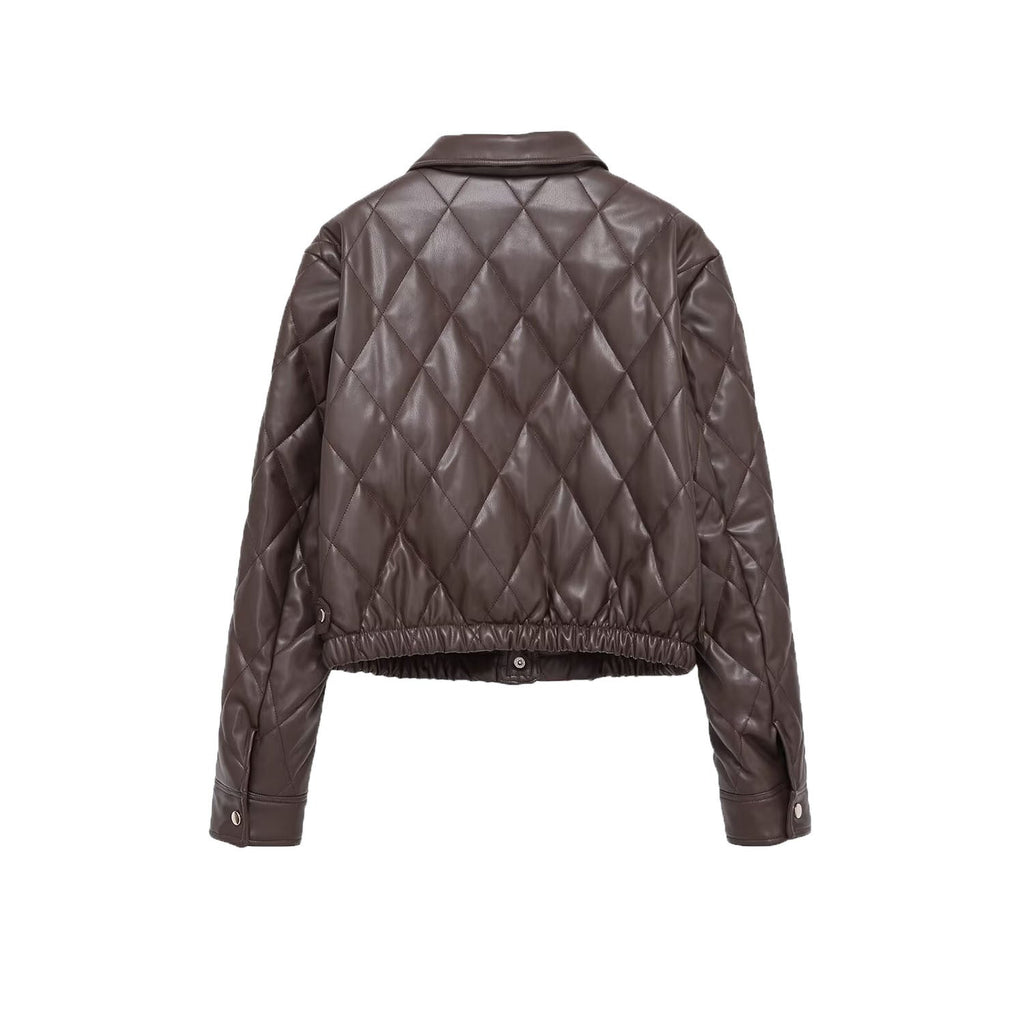 BYMANYC Women's Soho Brown Quilted Faux Leather Bomber Jacket