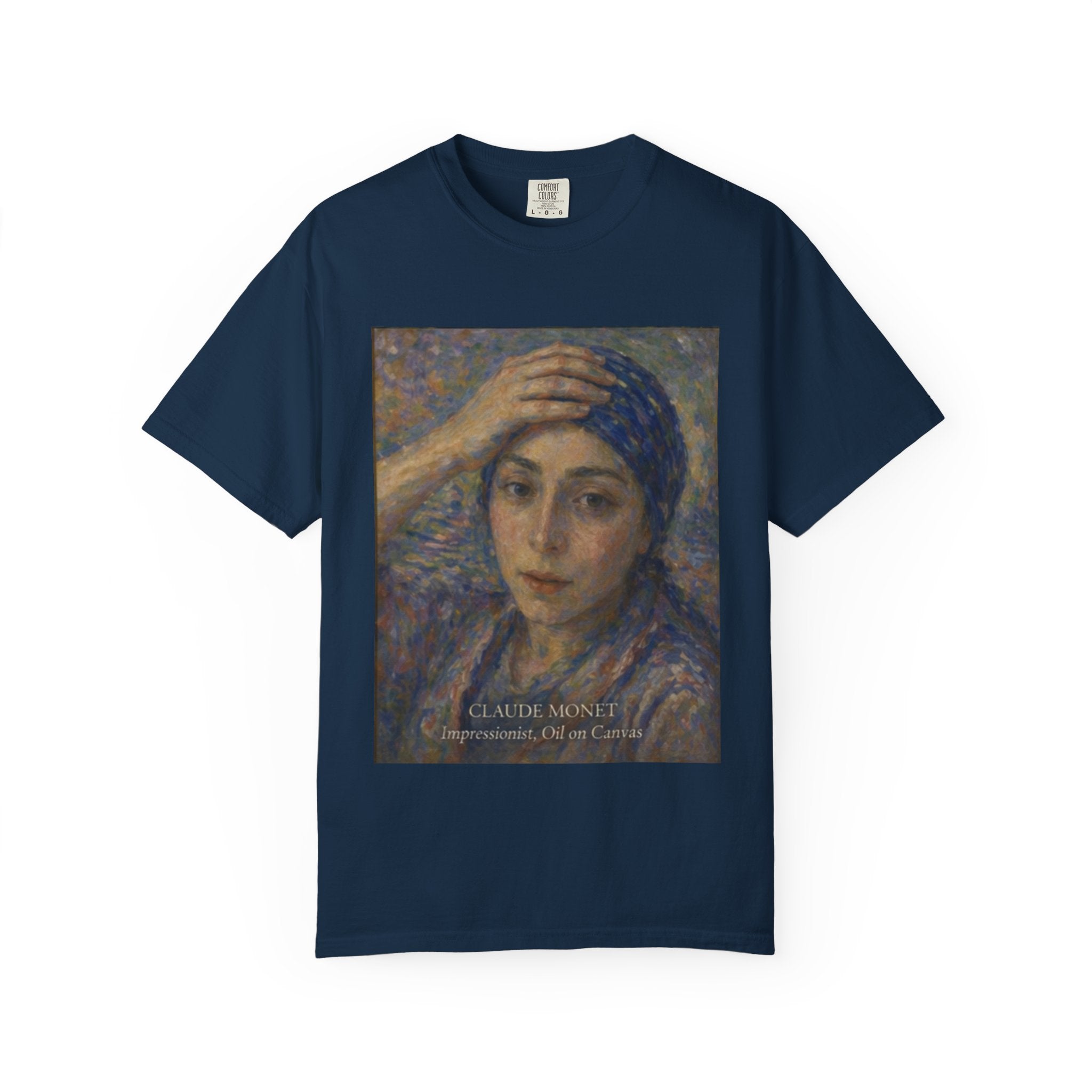 Impressionist Portrait 'Girl with the Blue Scarf' — Claude Monet Unisex Print Tee