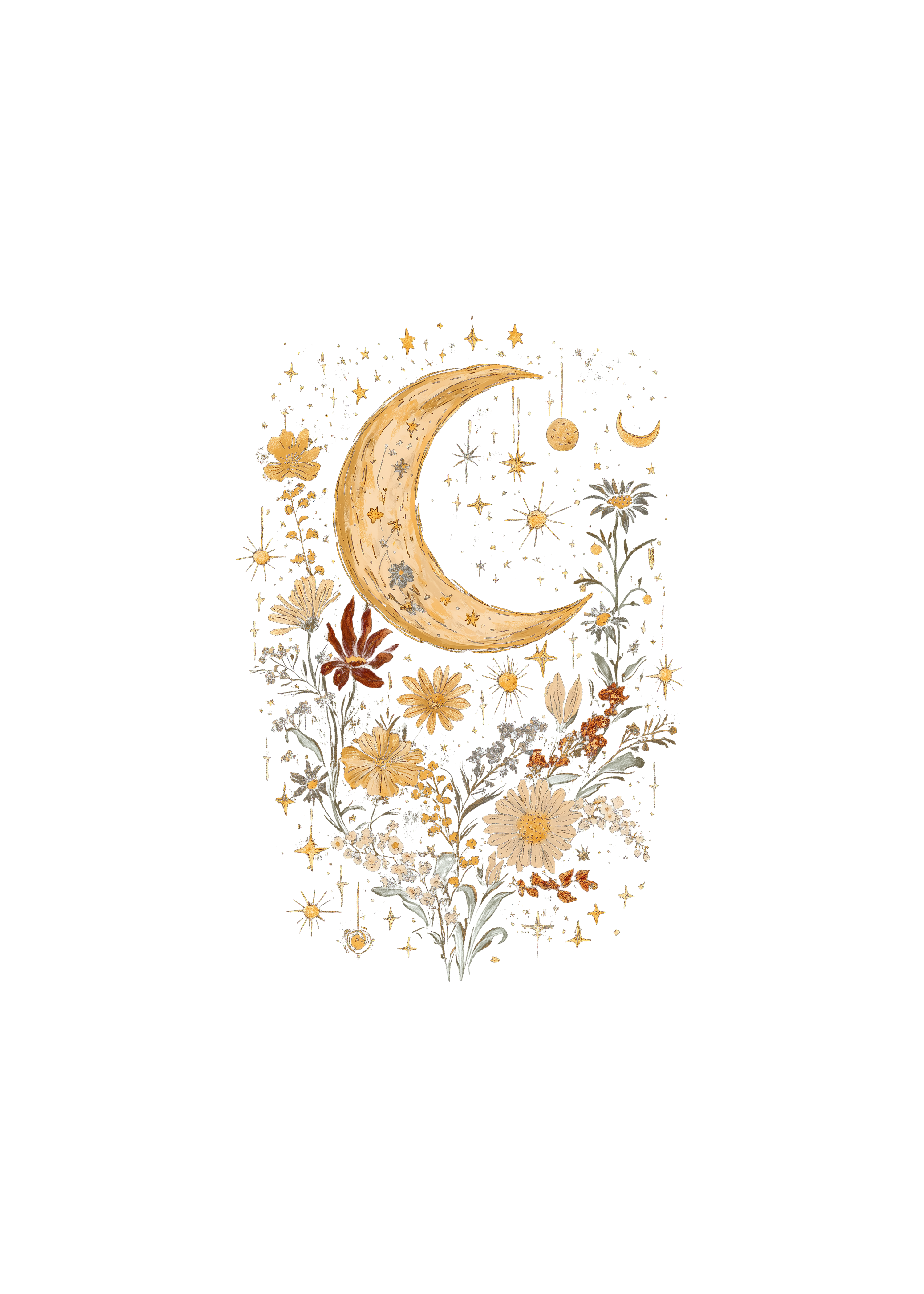 Celestial Moon Boho Flowers Vintage Unisex Bamboo/Cotton T-Shirt