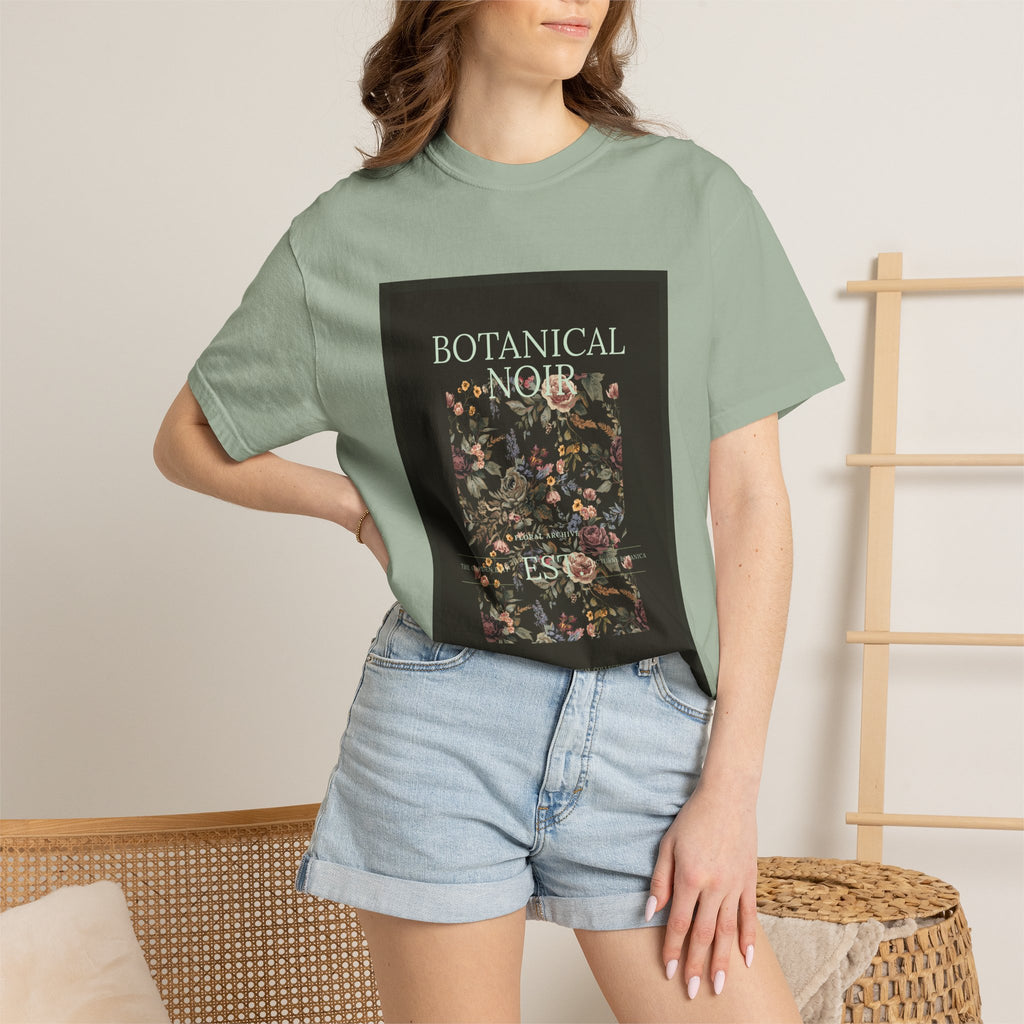 Botanical Noir Unisex T-Shirt — Vintage Floral Poster Tee