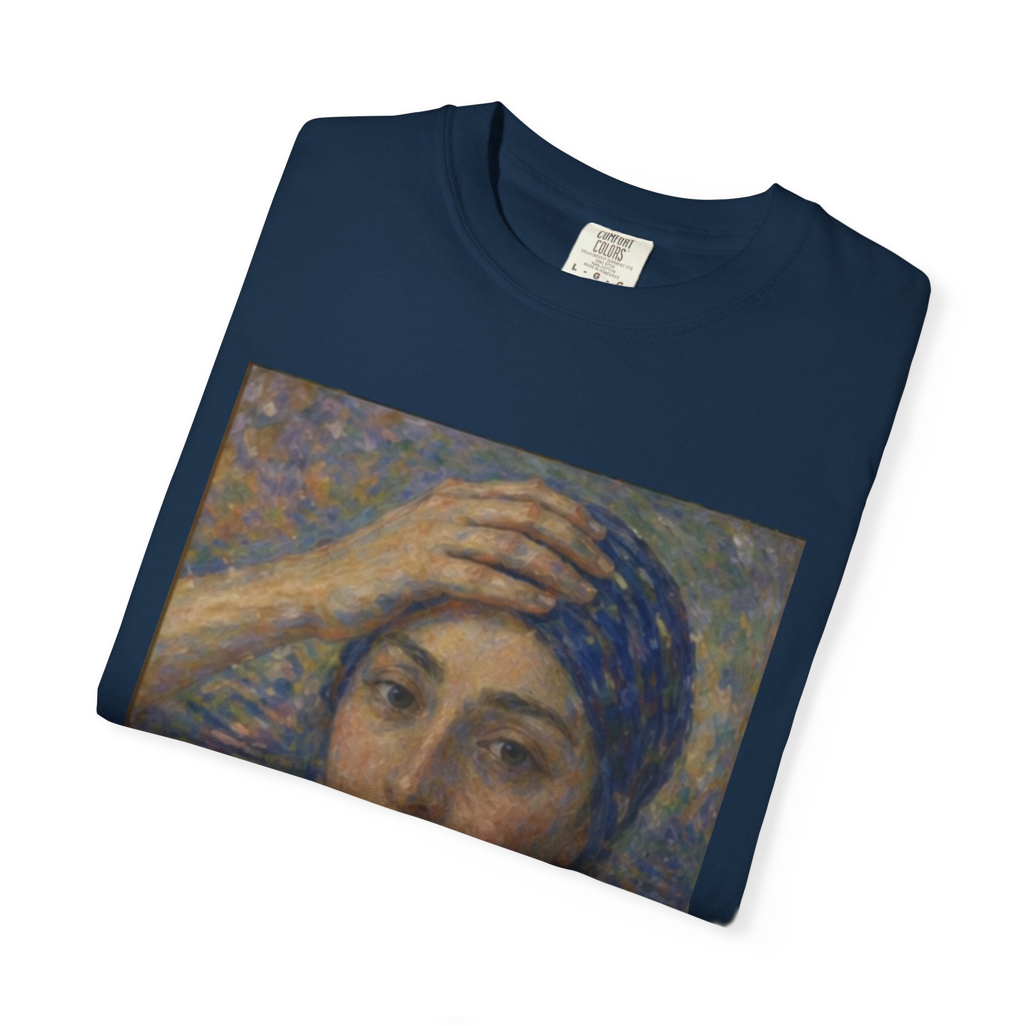 Impressionist Portrait 'Girl with the Blue Scarf' — Claude Monet Unisex Print Tee