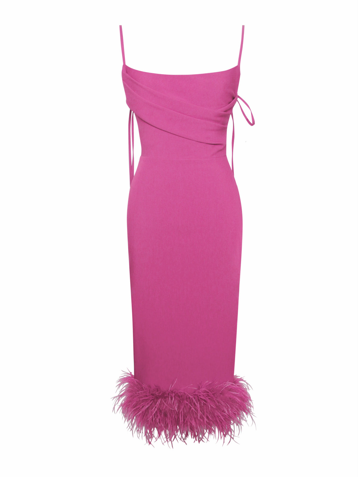 BBC Fiona Fuchsia Feather Trim Bottom Maxi Dress