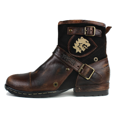 Men's Leather Ankle Moto Boots OS-5008-1-BP