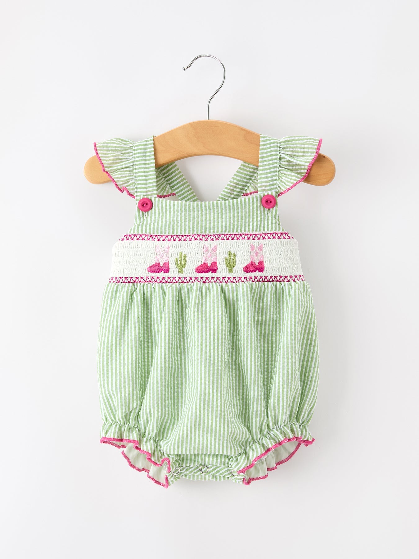 Western Boots Cactus Girls Romper Stripe Ruffle Strap