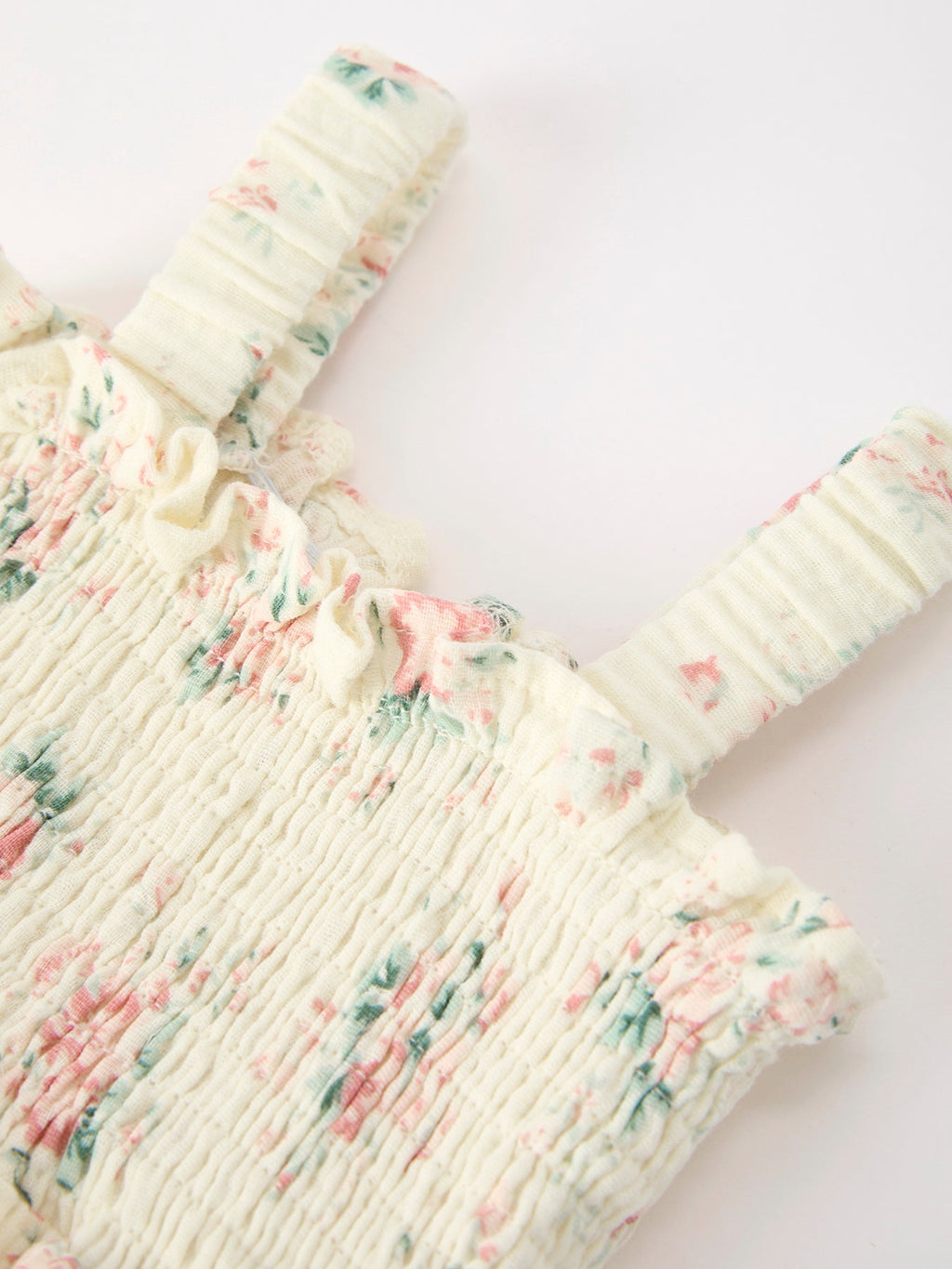 Muslin Summer Floral Print Smocked Baby Girl Romper Set Hat