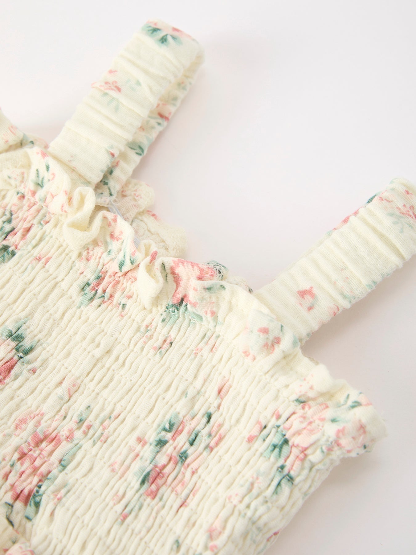 Muslin Summer Floral Print Smocked Baby Girl Romper Set Hat
