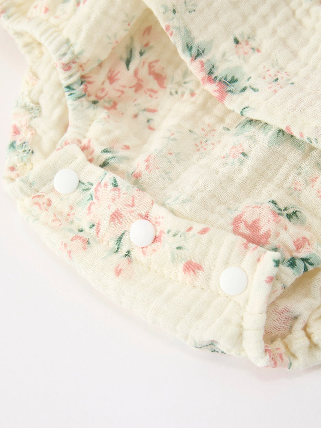 Muslin Summer Floral Print Smocked Baby Girl Romper Set Hat