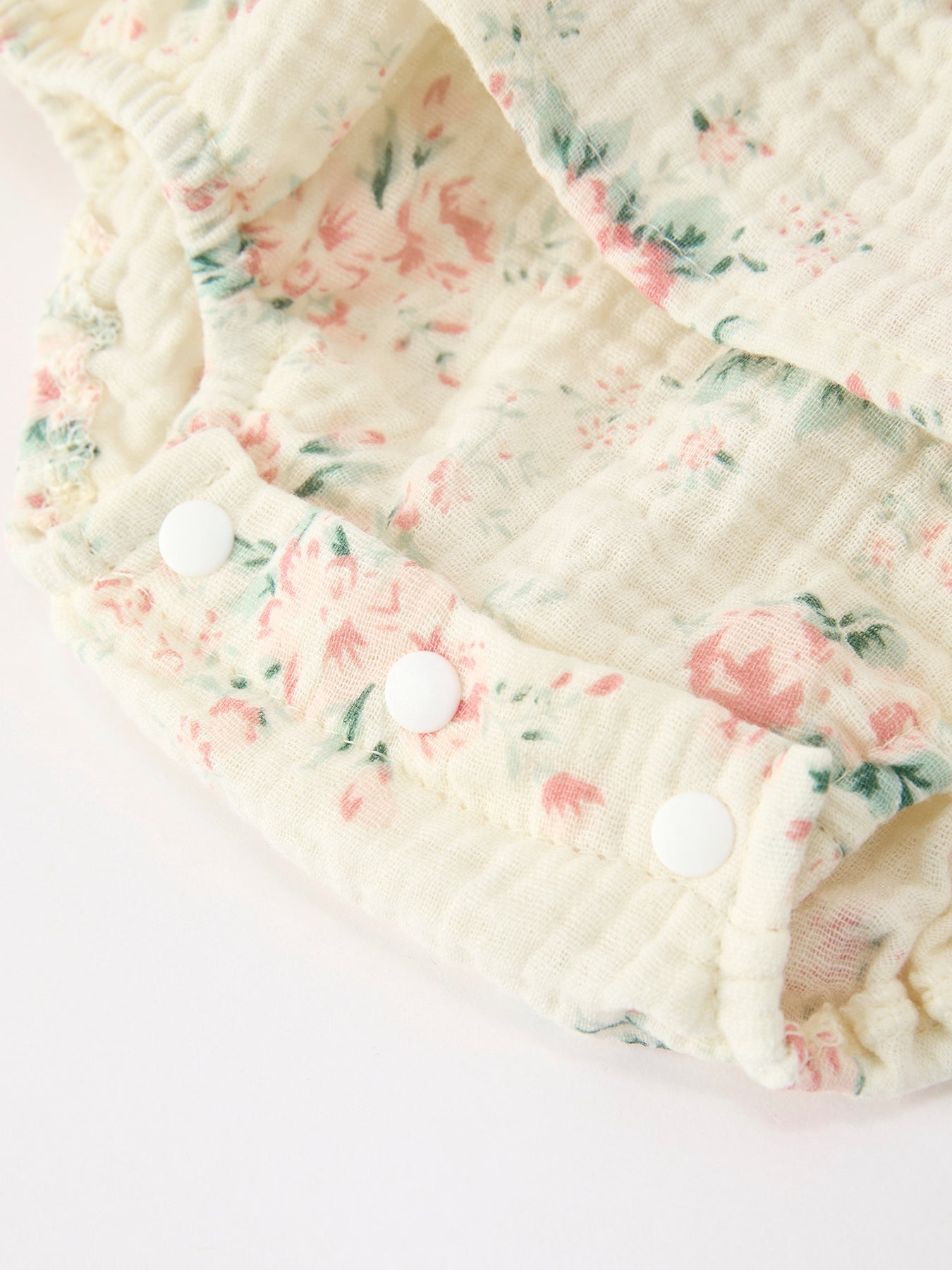 Muslin Summer Floral Print Smocked Baby Girl Romper Set Hat