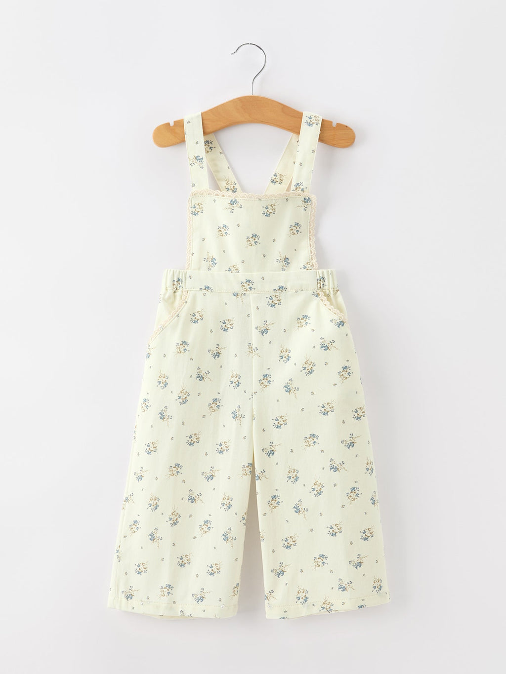 Girls Floral Print Lace Trim Wide Leg Jumpsuit