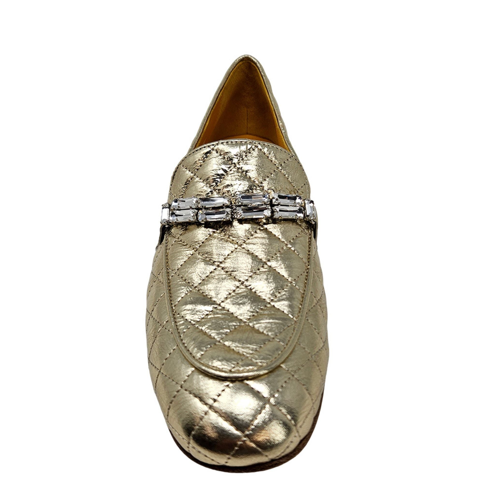 Gold Quilted Flat Loafer