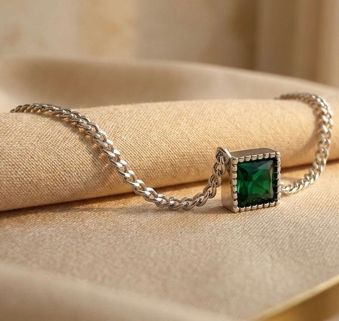 Luxury S925 Sterling Silver Green Zircon Bracelet - Elegant Gold-Plated Jewelry | Women's | Amtikiss Casuals