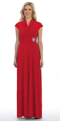 Red Chiffon A-Line Gown – Cap Sleeve Structured Length