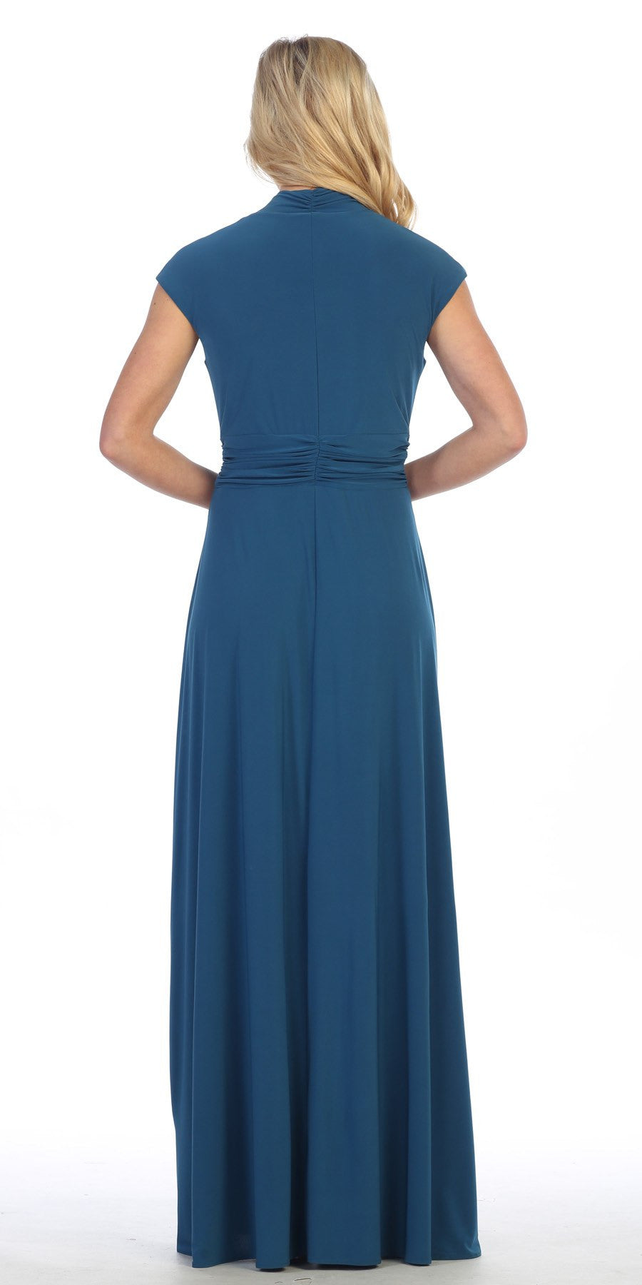 Red Chiffon A-Line Gown – Cap Sleeve Structured Length