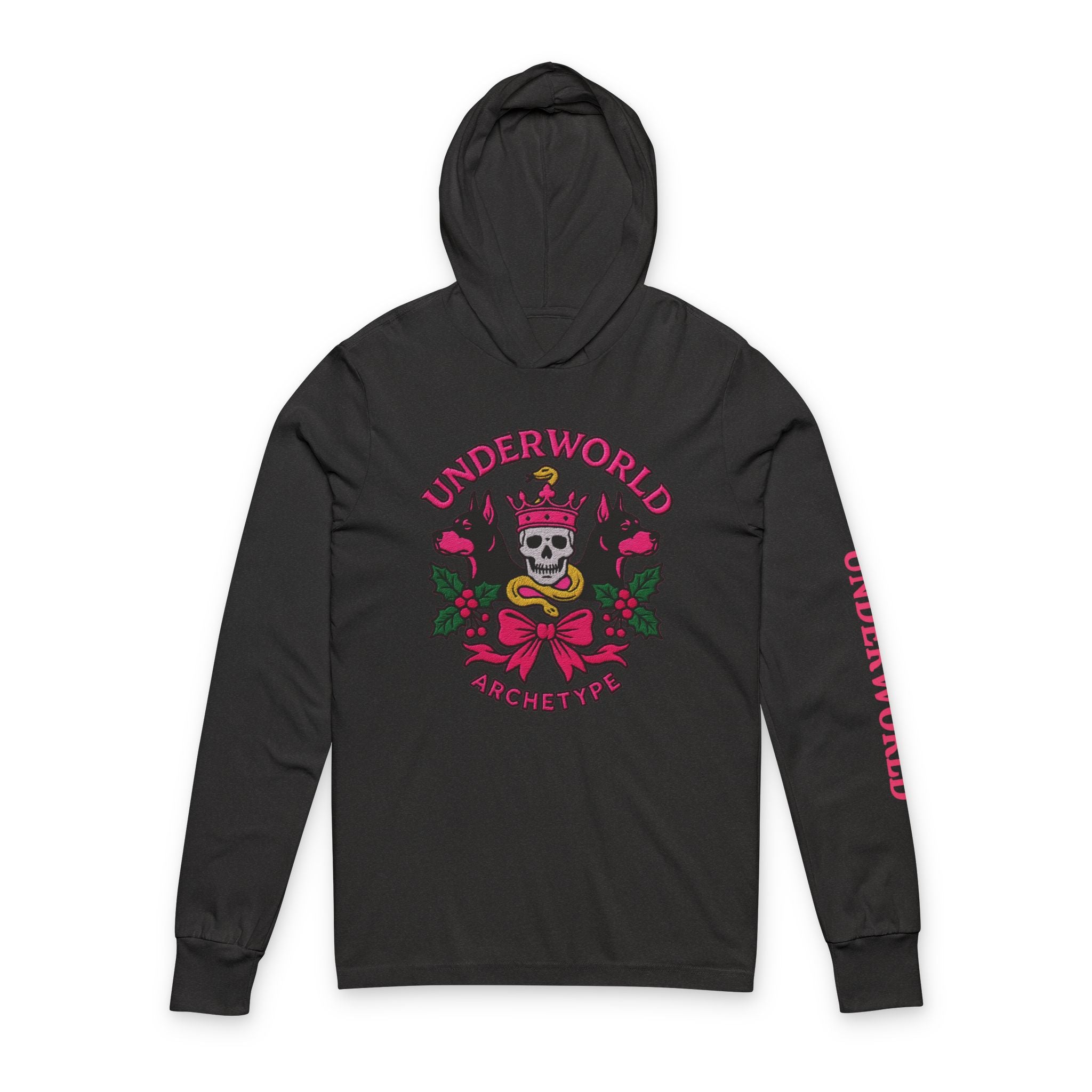 Underworld Pink Snake Skull Hooded Long Sleeve Tee - Statement Streetwear