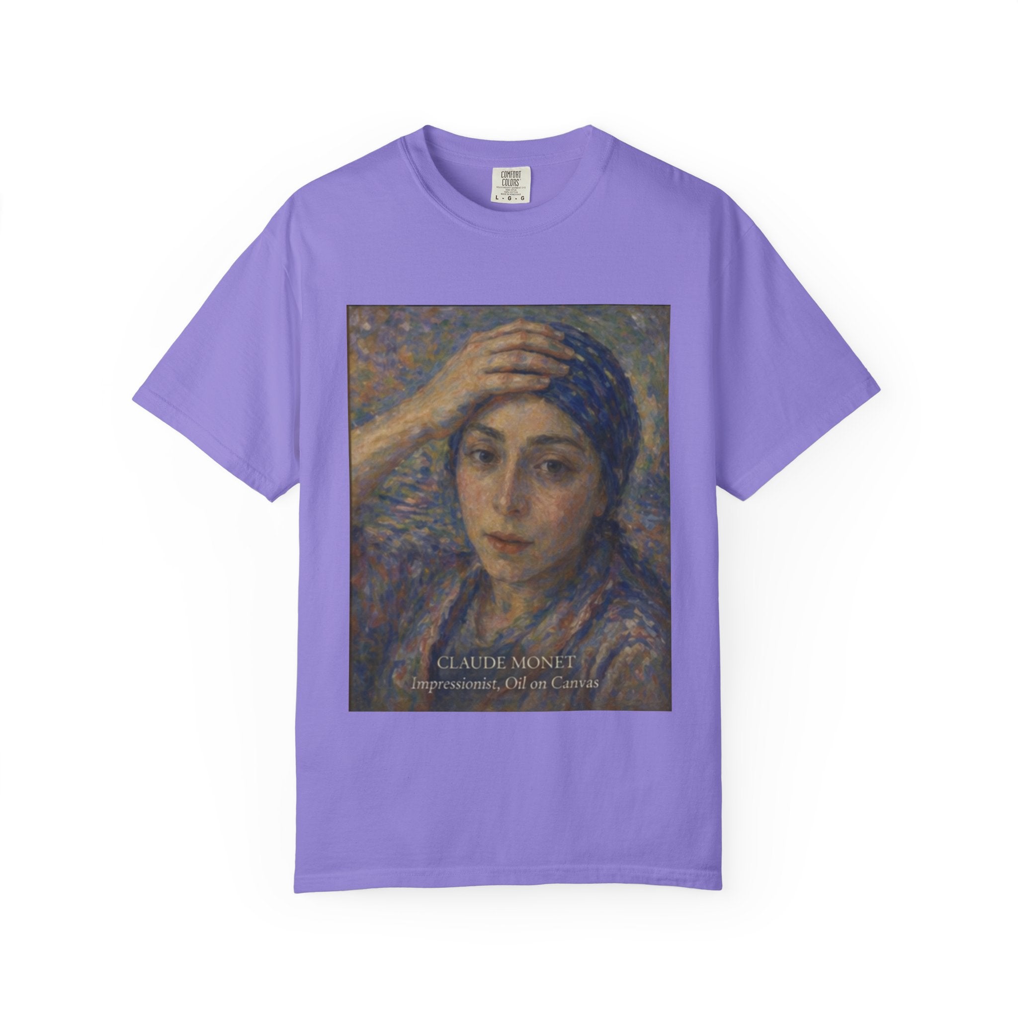 Impressionist Portrait 'Girl with the Blue Scarf' — Claude Monet Unisex Print Tee