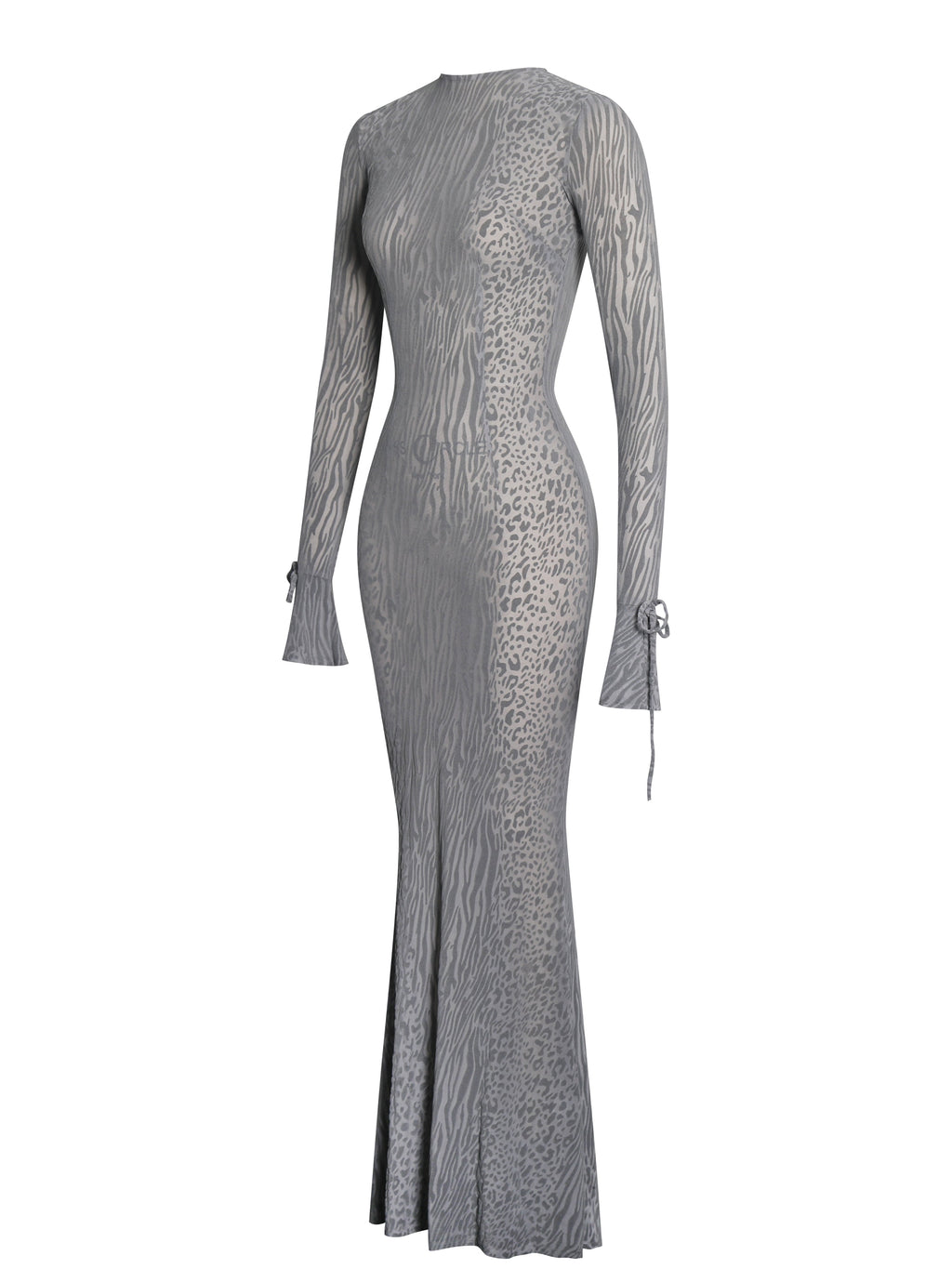 Waylynn Gray Animal Print Burnout Velvet Detail Mesh Backless Maxi Dress