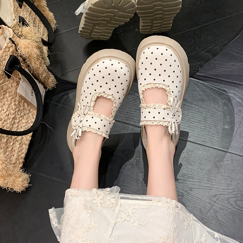 Women's Polka-Dot Lace-Trim Platform Mule Flats