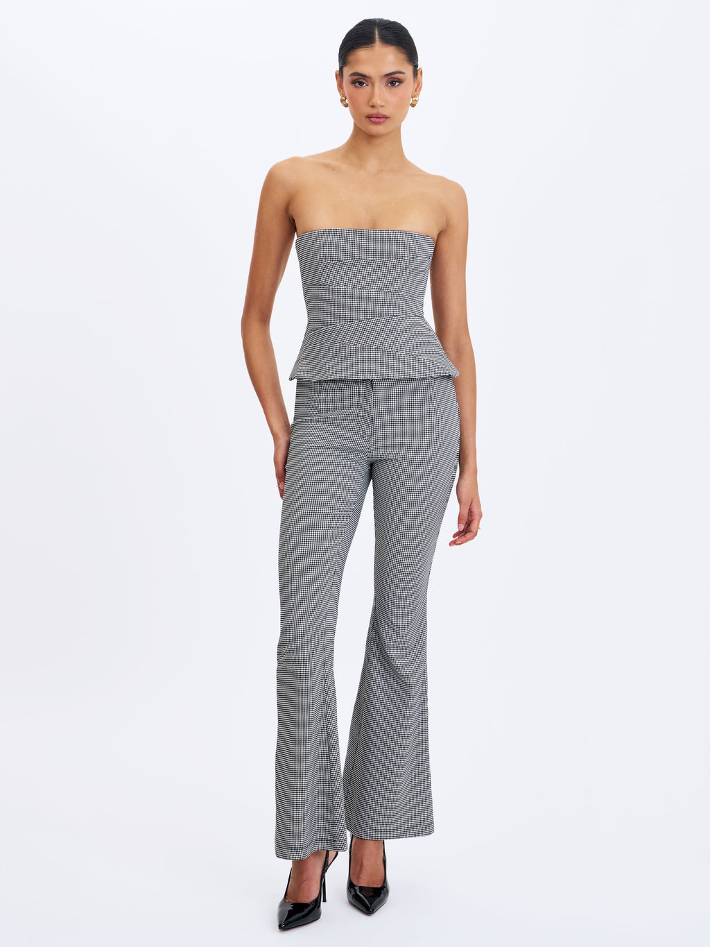 Ulli Micro-Houndstooth Flared Pants