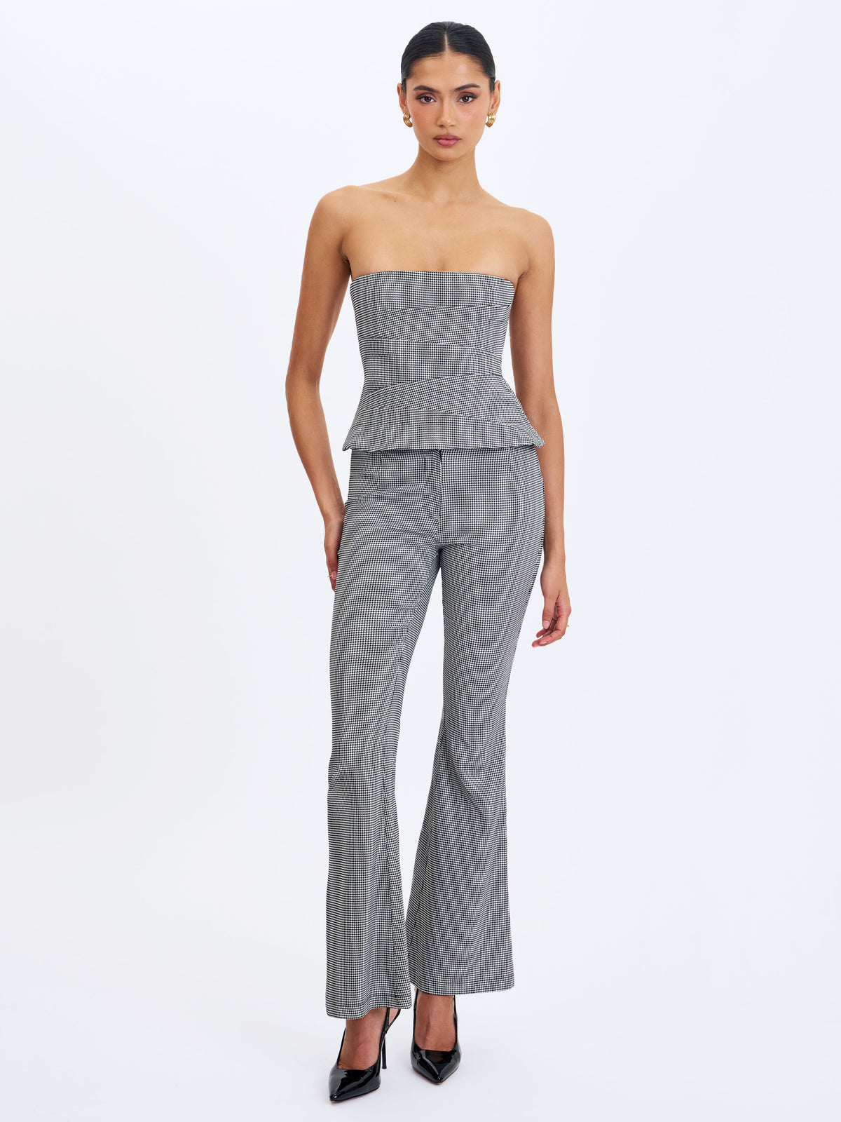 Ulli Micro-Houndstooth Flared Pants