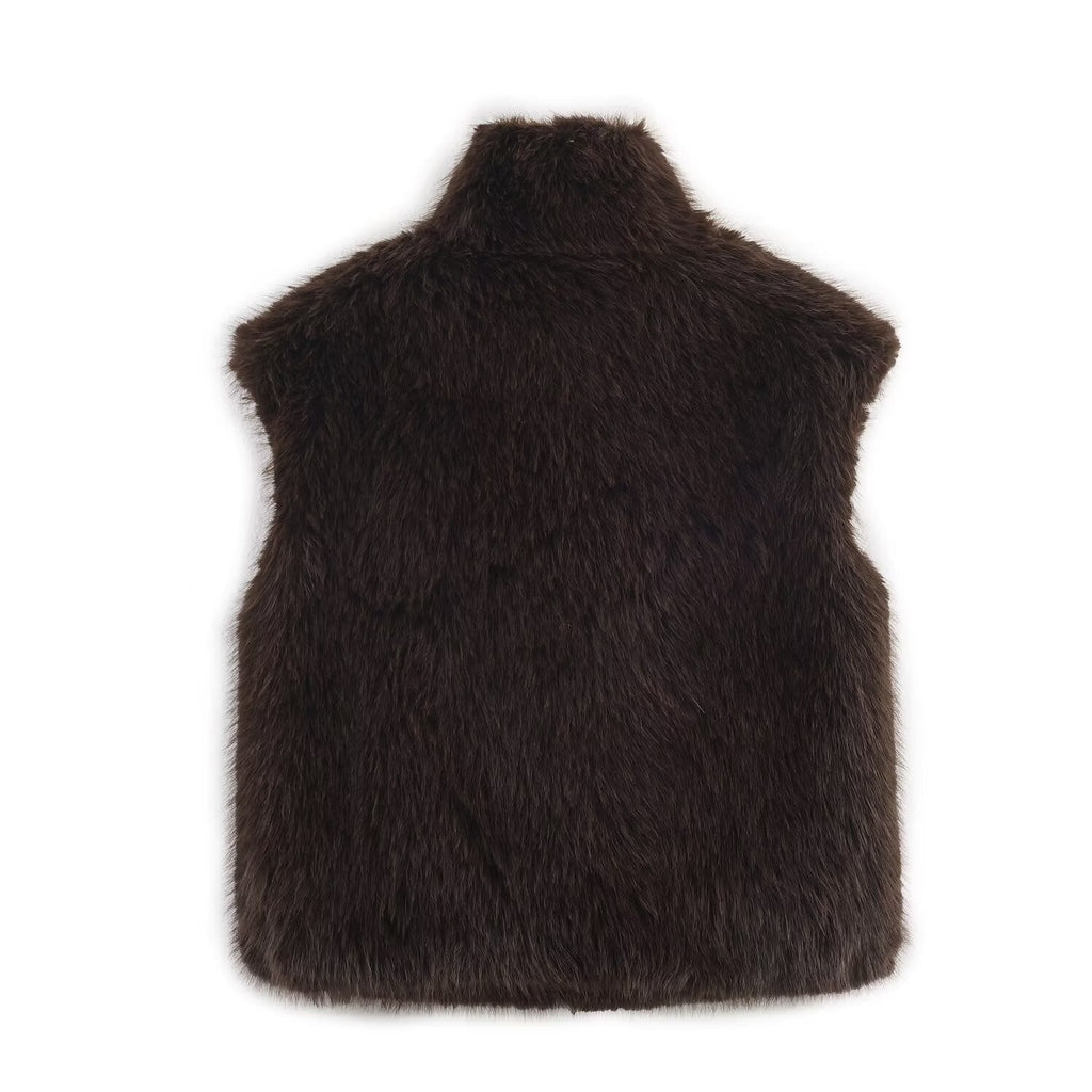 BYMANYC Women's High-Neck Plush Faux Fur Vest