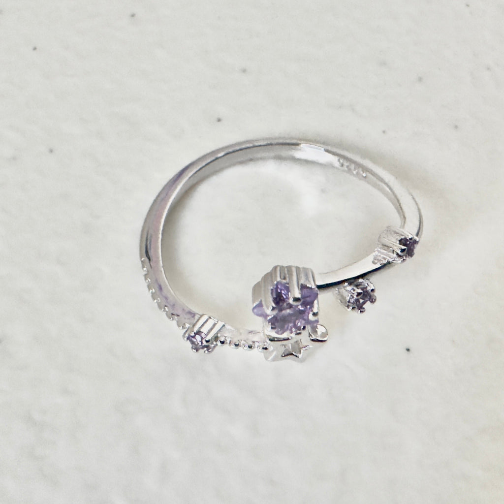 Hypoallergenic 925 Sterling Silver Open Star Zircon Ring - Adjustable Celestial Jewelry | Child & Teen Safe | Amtikiss Casuals