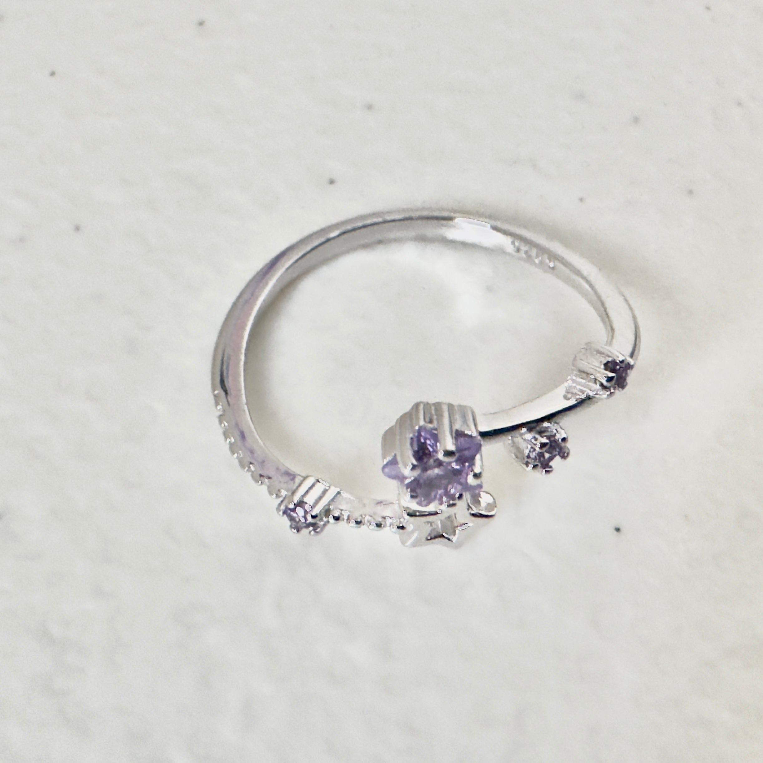 Hypoallergenic 925 Sterling Silver Open Star Zircon Ring - Adjustable Celestial Jewelry | Child & Teen Safe | Amtikiss Casuals