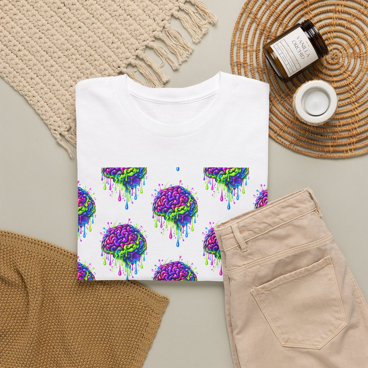 Dripping Brain T-Shirt — Neon Retro Pattern Tee