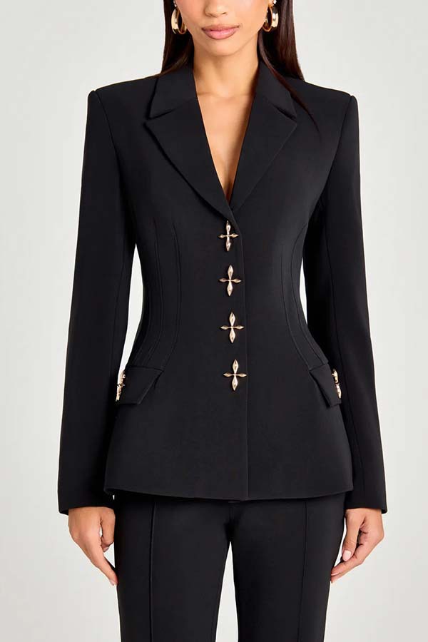 Women's Solid-Color Long-Sleeve Blazer with Metallic Zipper Detail