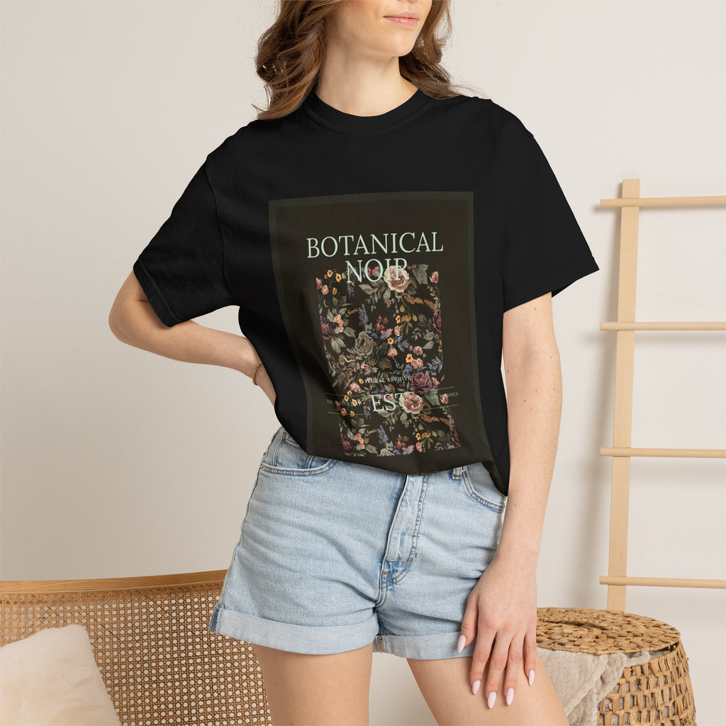 Botanical Noir Unisex T-Shirt — Vintage Floral Poster Tee