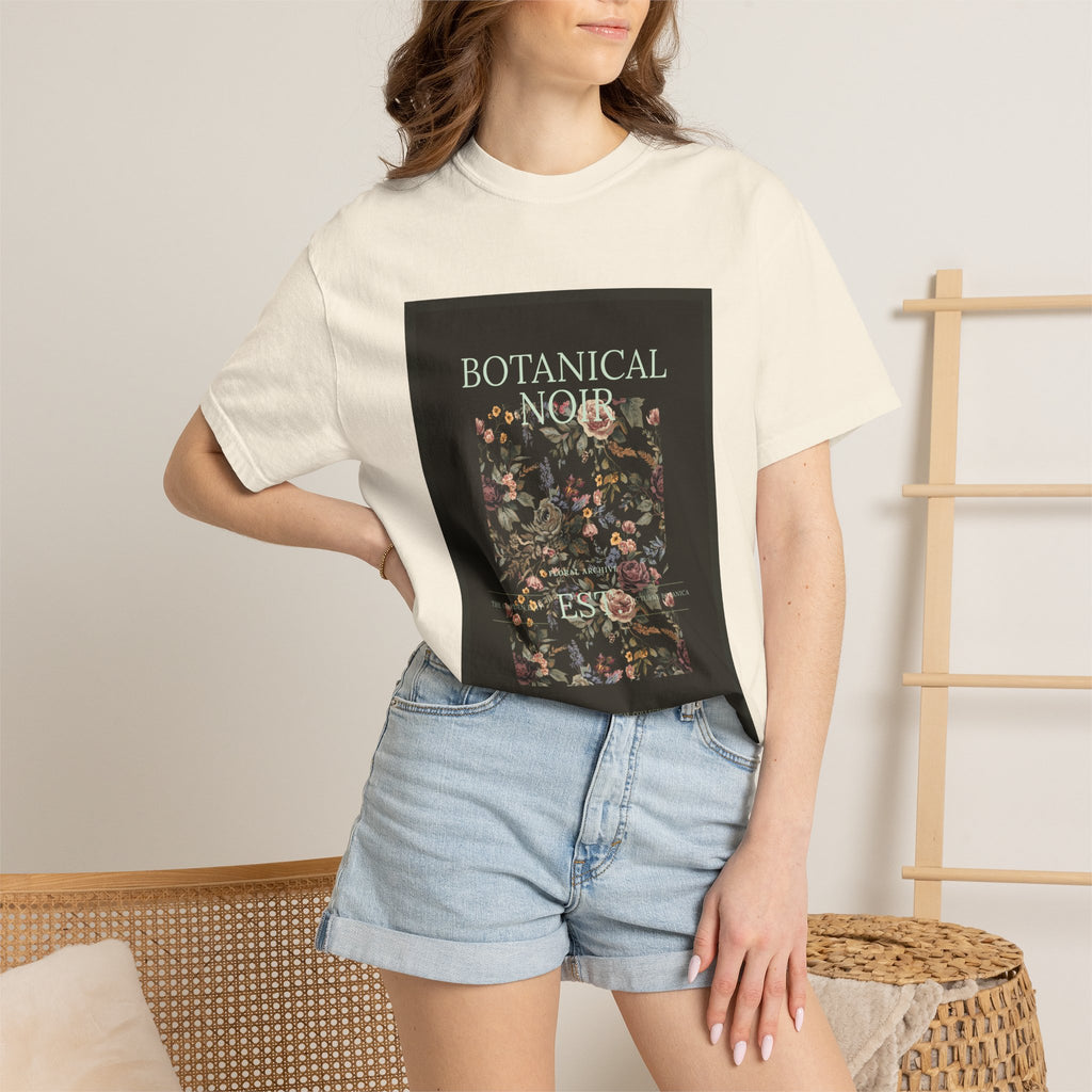 Botanical Noir Unisex T-Shirt — Vintage Floral Poster Tee