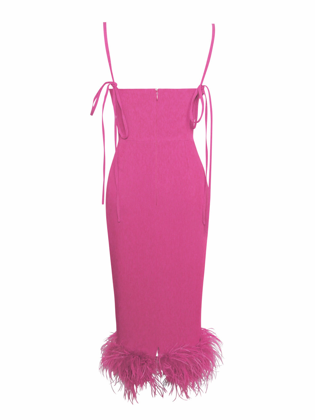BBC Fiona Fuchsia Feather Trim Bottom Maxi Dress