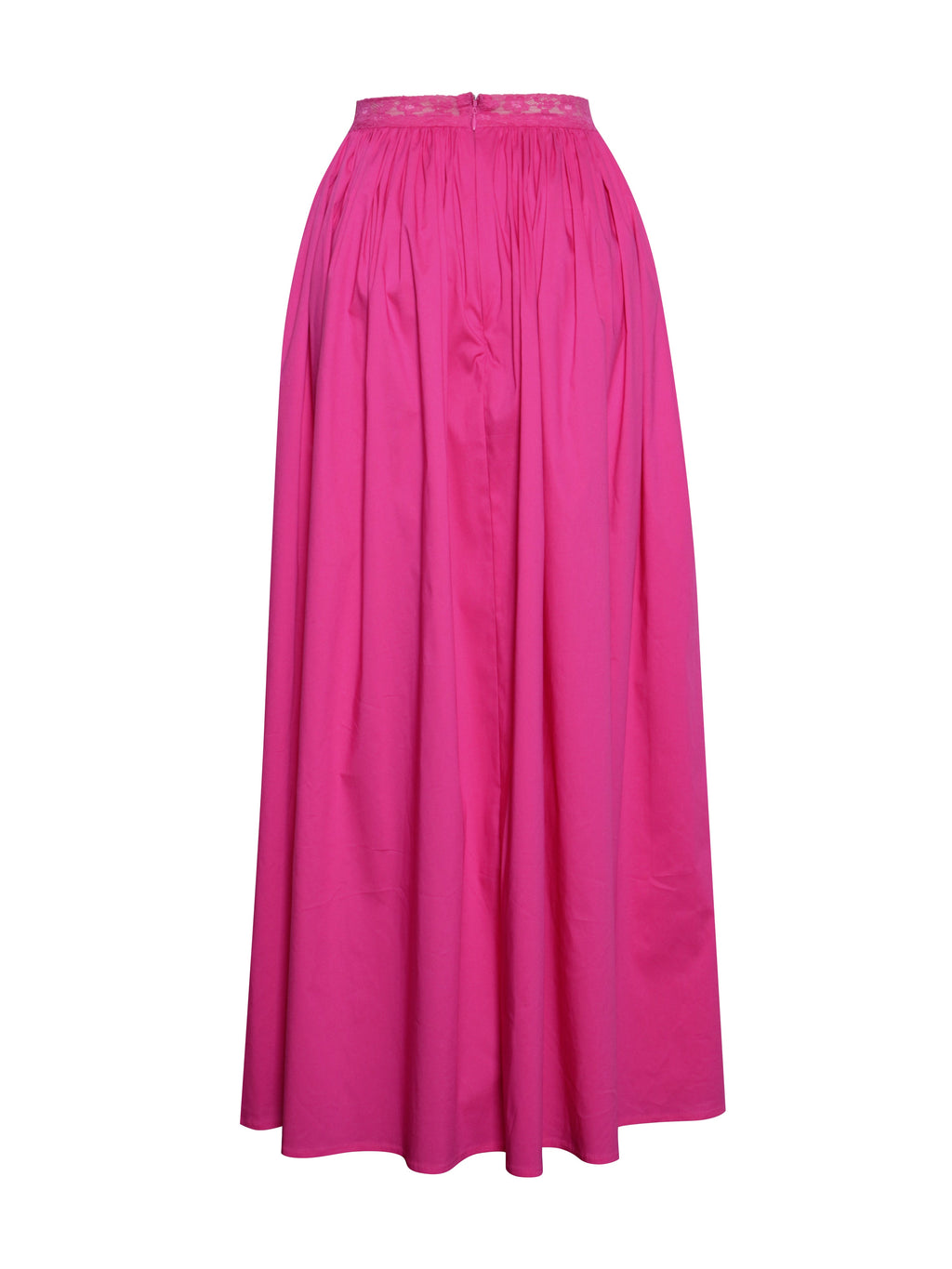 Martha Fuchsia Cotton Poplin Maxi Skirt With Lace Trim